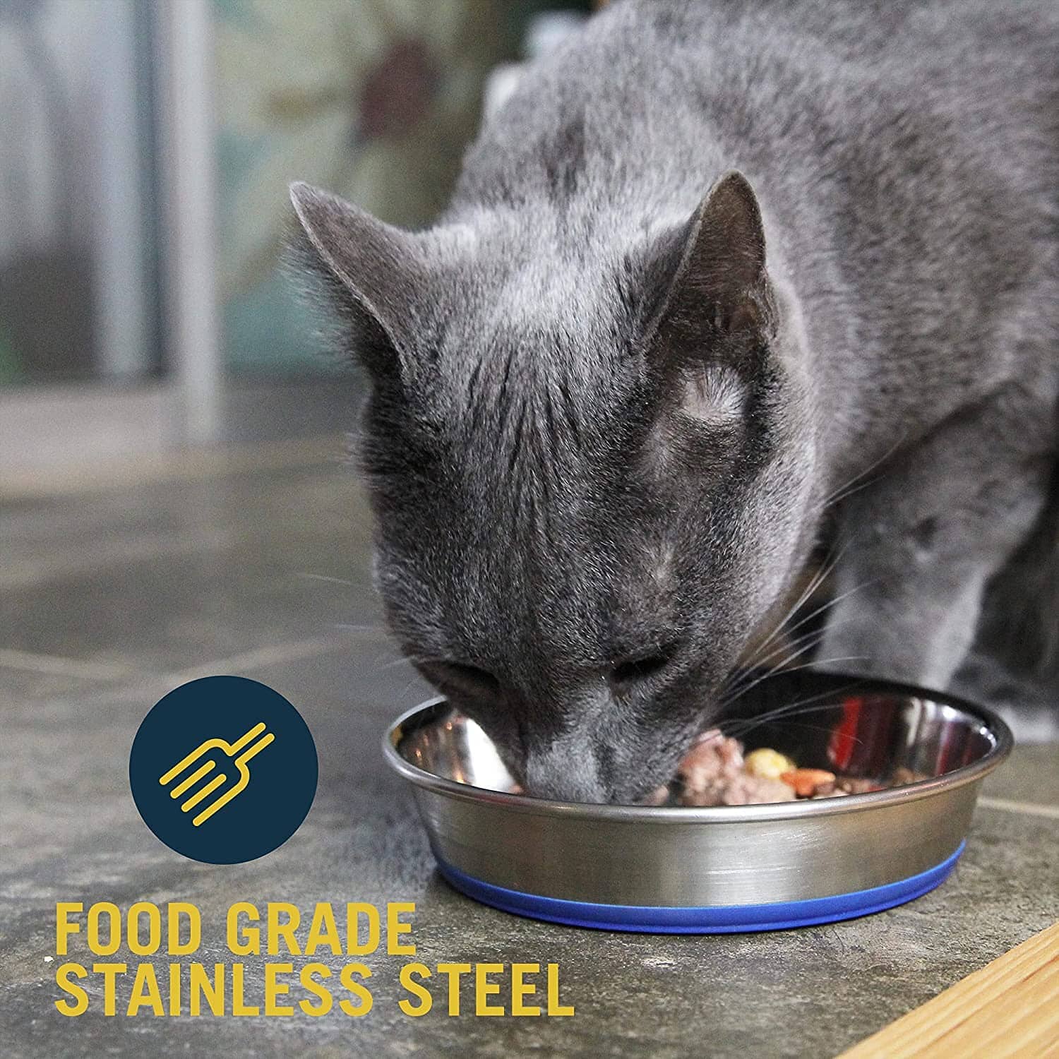 OurPets Durapet Anti-Skid Rubber Bonded Stainless Steel Cat Bowl - Large - 12 Oz  