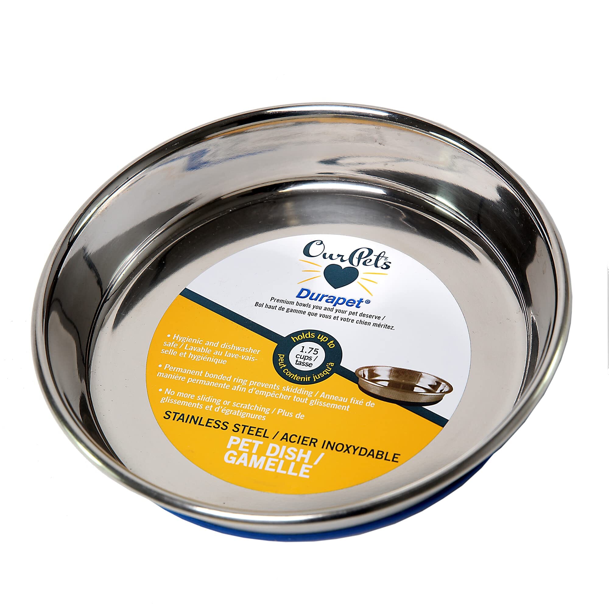 OurPets Durapet Anti-Skid Rubber Bonded Stainless Steel Cat Bowl - Small - 6 Oz  