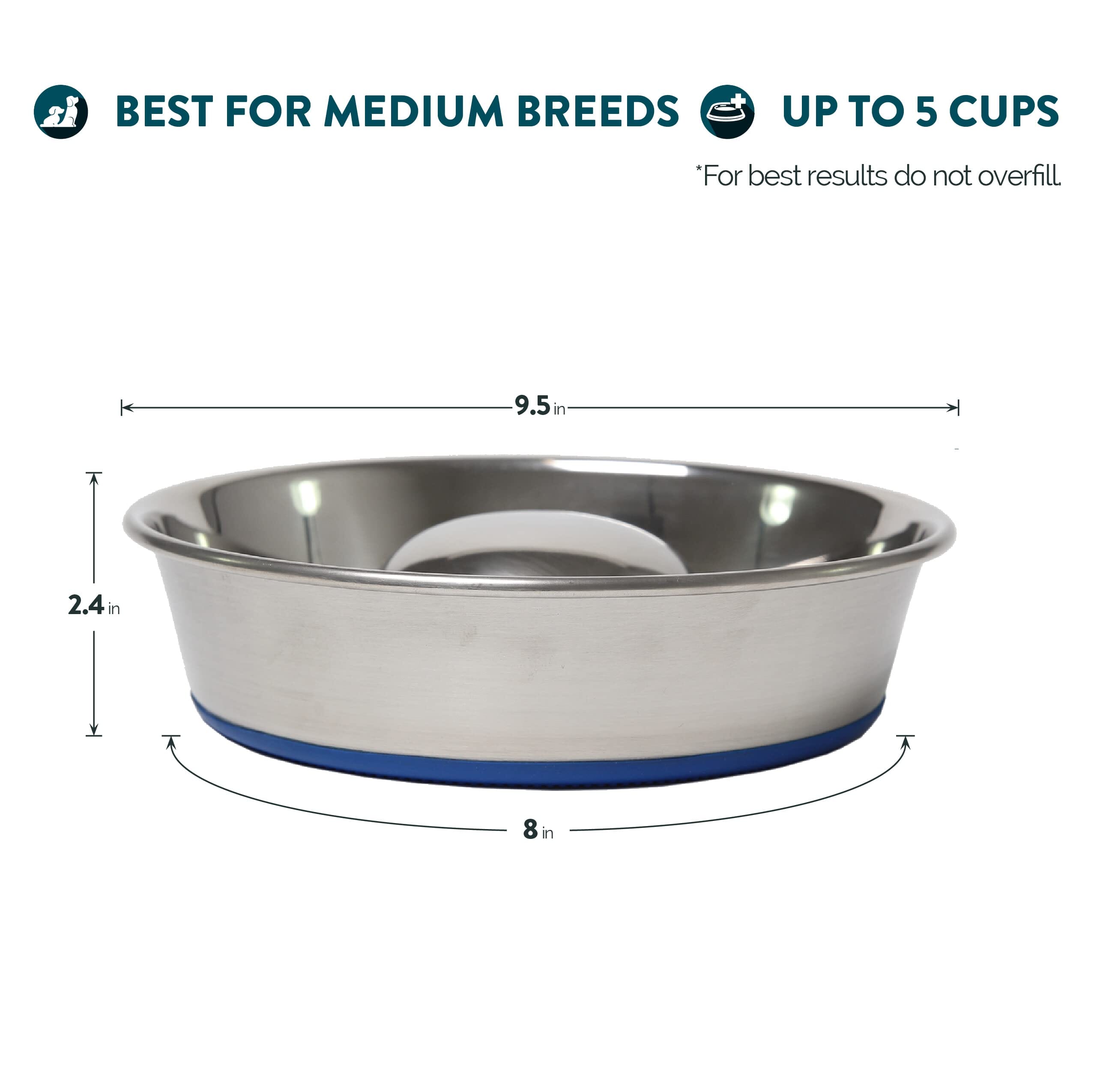 OurPets Durapet Anti-Skid Rubber Bonded Stainless Steel Slow Feeding Cat Bowl - Large - 56 Oz  