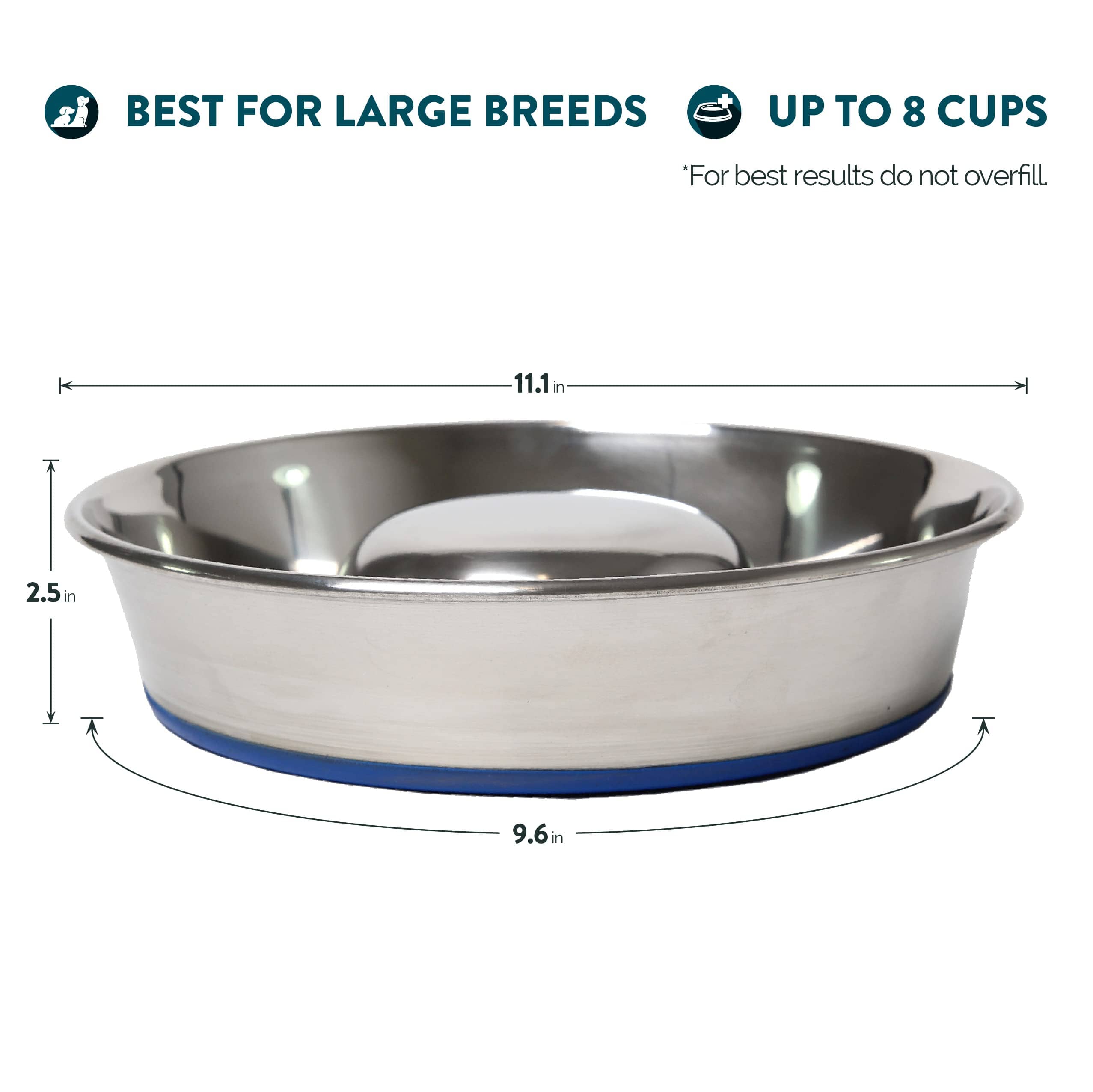 OurPets Durapet Anti-Skid Rubber Bonded Stainless Steel Slow Feeding Cat Bowl - Large - 86 Oz  