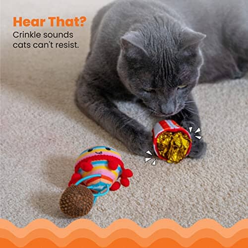 Outward Hound Catstages Pawrty Crinkle Feather and Flinger Plush Catnip Cat Toy - 3 Pack