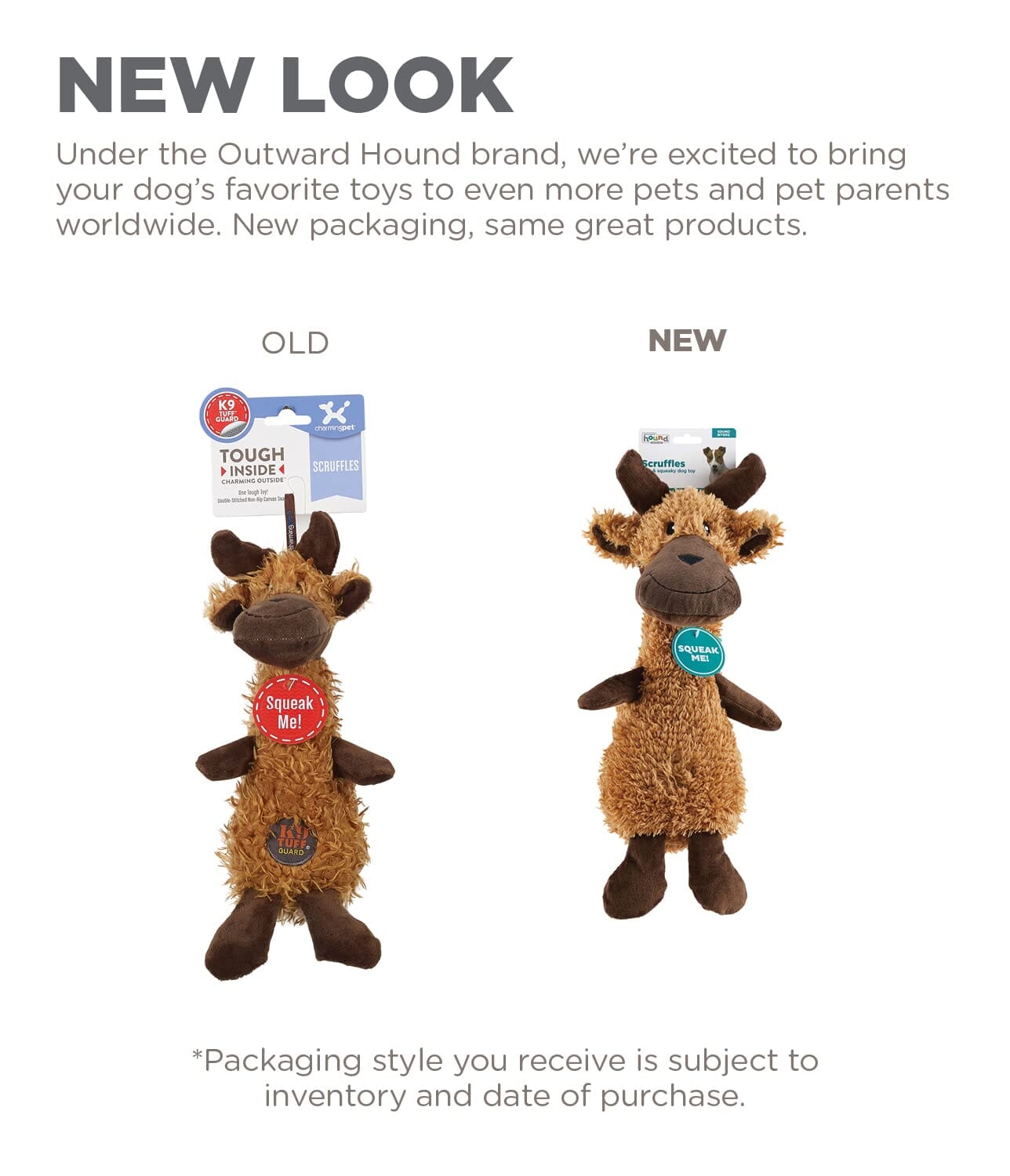 Outward Hound Charming Pet Scruffles Moose Squeaky Nylon and Plush Dog Toy - Small - 3.5" X 11" Inches  