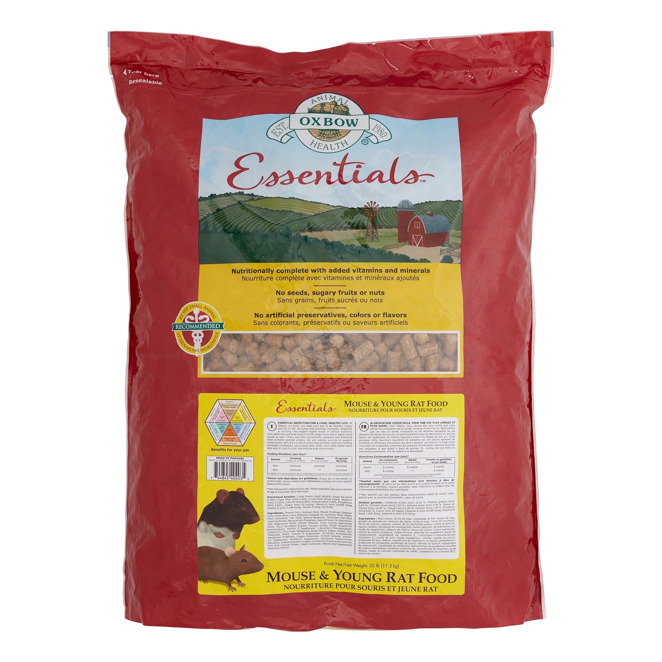 Oxbow Mouse/Young Rat Food Essentials Small Animal Food - 25 lb Bag