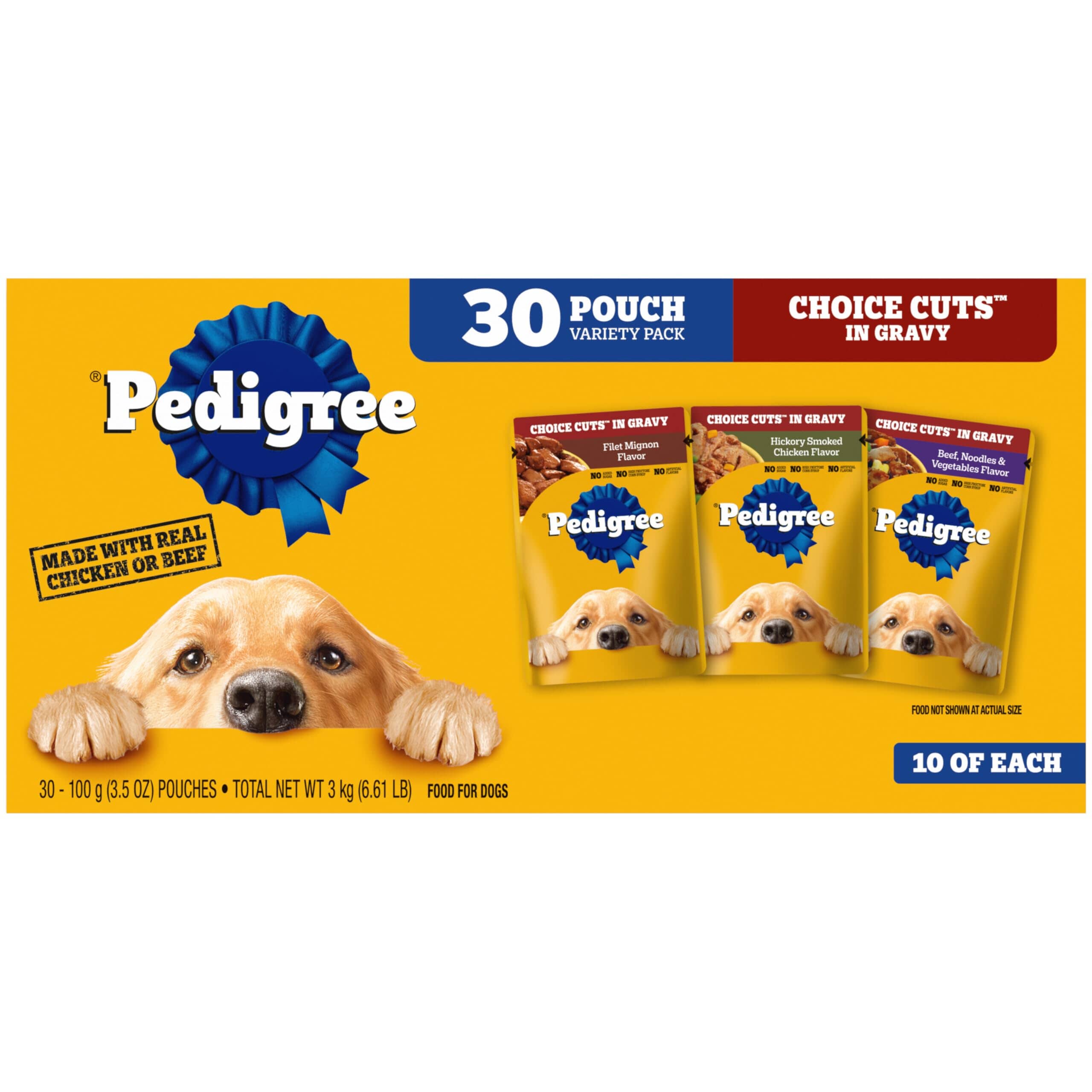 Pedigree Pouch Chicken Morsels with Beef Cuts in Gravy Multi-Pack Canned Dog Food - 3.5 oz - Case of 8  