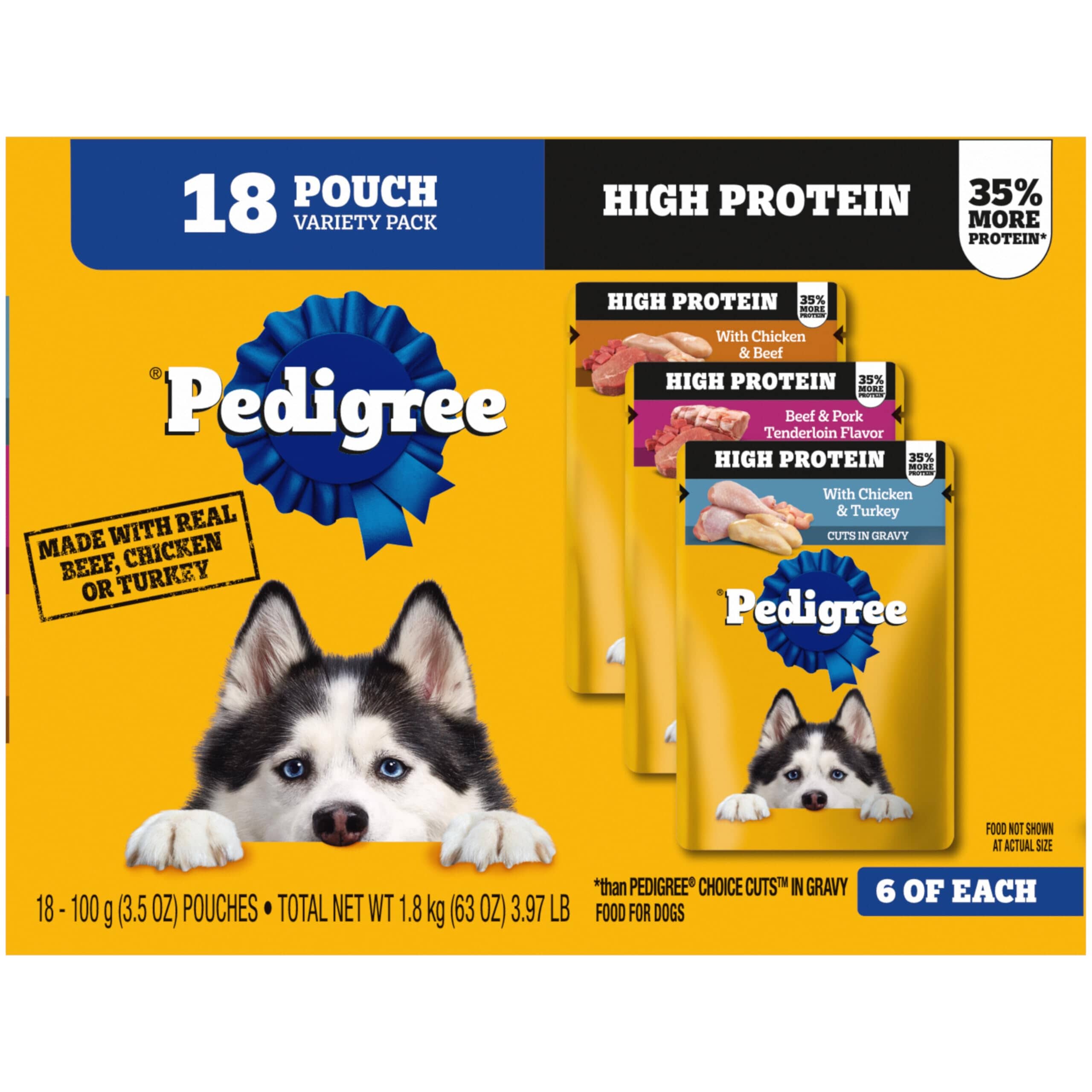 Pedigree Pouch High Protein Multipack Wet Dog Food - 3.5 oz - Case of 18  