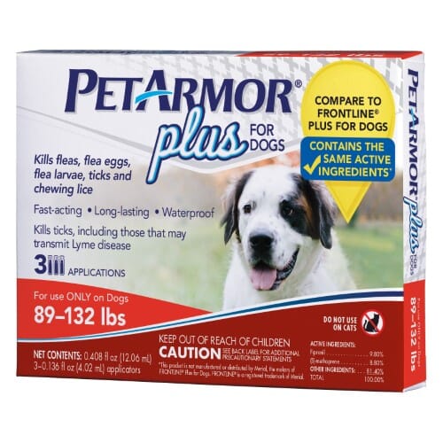 Pet Armor + Dog Flea and Tick 3-Month Supply Waterproof Topical Treatment Dogs 89-132 Lbs