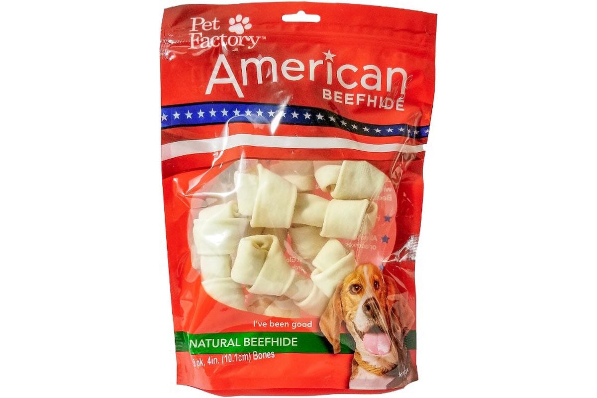Pet Factory American Beefhide Knotted Bones Natural Dog Chews 4-5 Inch - 8 Pack