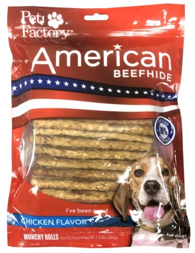 Pet Factory American Beefhide Mini Munch Rolls Chicken Flavored Natural Dog Chews - 5 Inch - 100 Pack - 1.5 Lbs Default Title