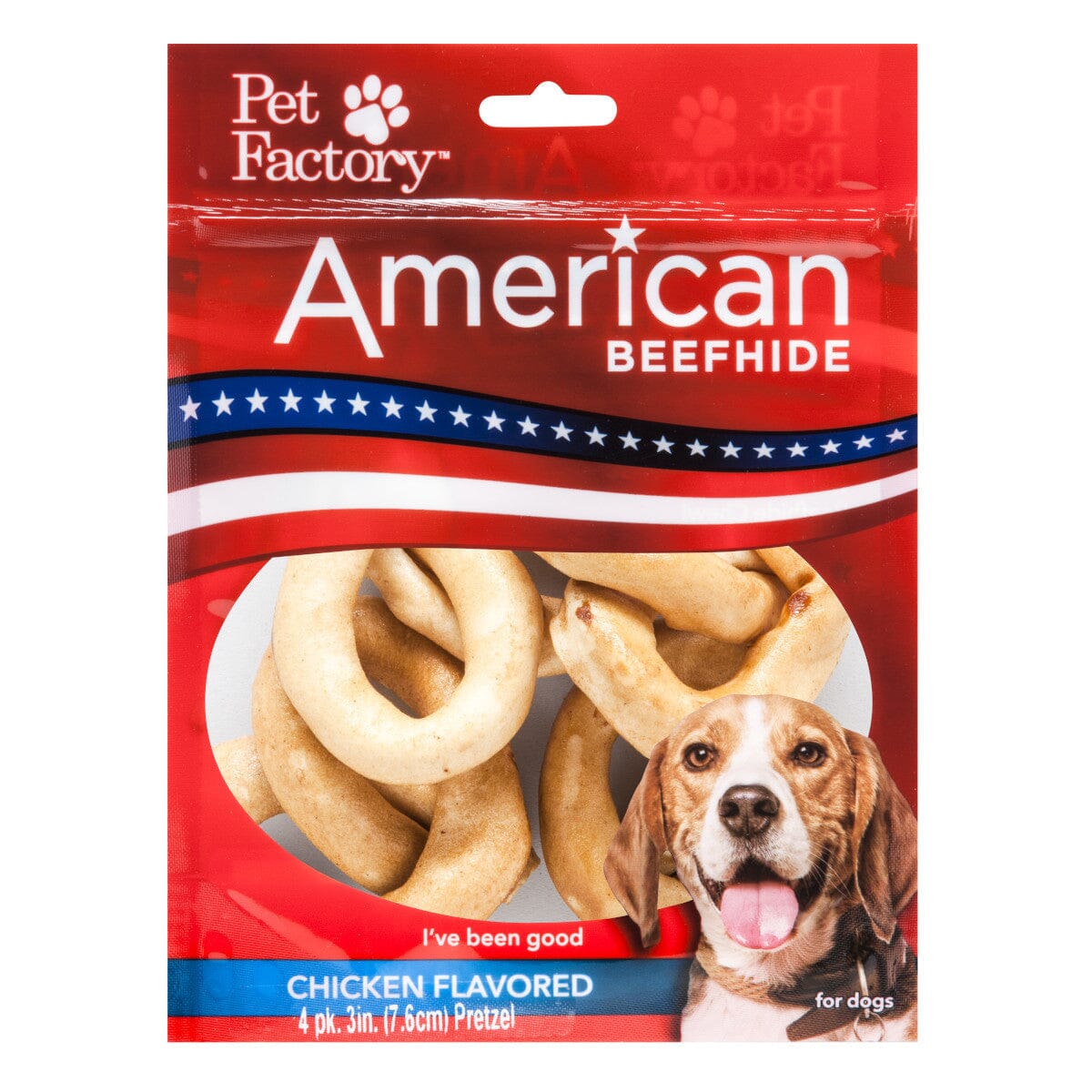 Pet Factory American Beefhide Pretzels Chicken Flavored Natural Dog Chews - 3-3.5 Inch - 4 Pack Default Title