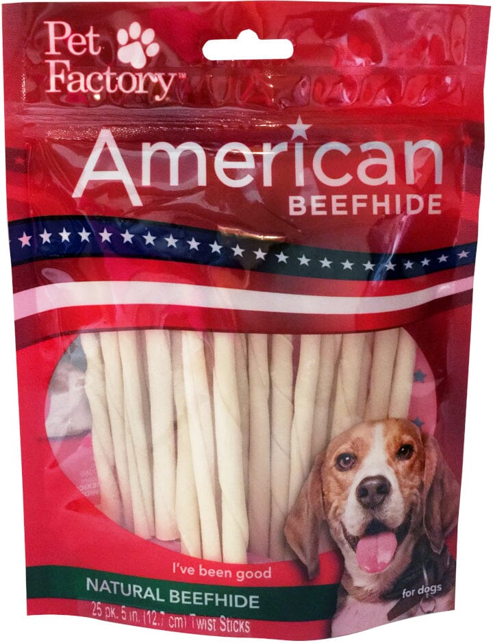 Pet Factory American Beefhide Twist Sticks Natural Dog Chews - 5 Inch - 25 Pack Default Title