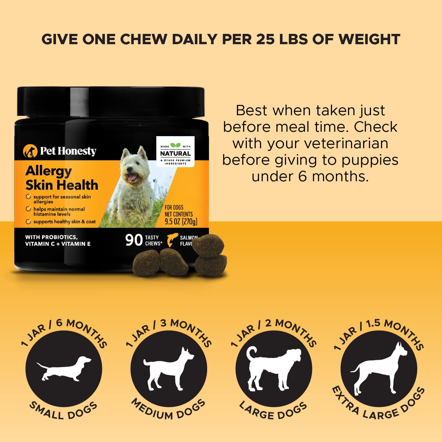 Pet Honesty Allergy Skin and Coat with Omega-3 Fish Oil Salmon Chewy Dog Supplements - 90 Count - 9.5 Oz  