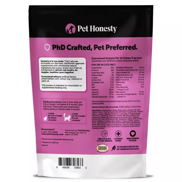 Pet Honesty Daily Multi-Vitamin with Lysine and Omega-3 Joint Skin and Digestion Chicken Flavor Supplemental Cat Treats