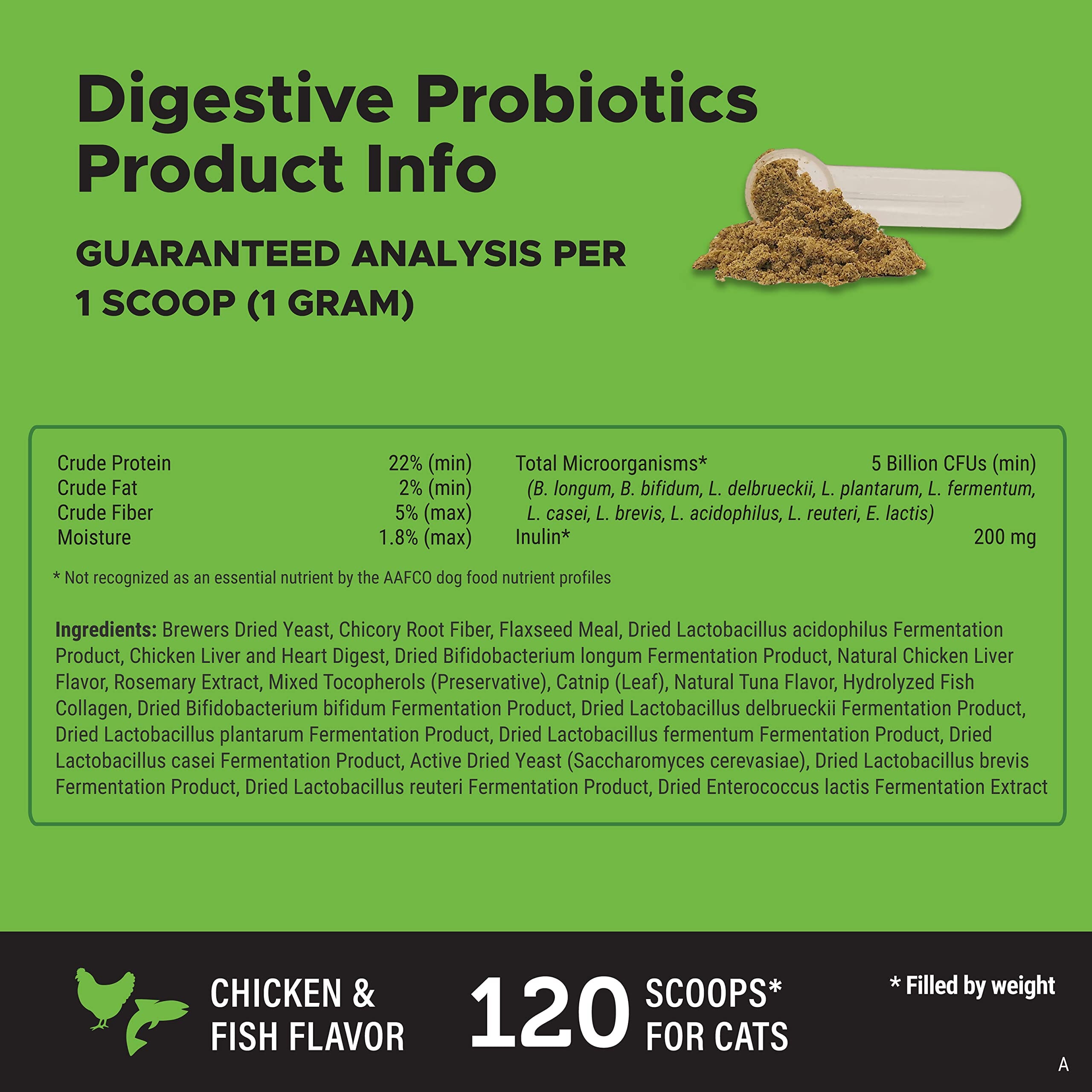 Pet Honesty Degestive ProBiotics Chicken and Fish Cat Powder Supplements - 120 Scoops - 4.2 Oz  