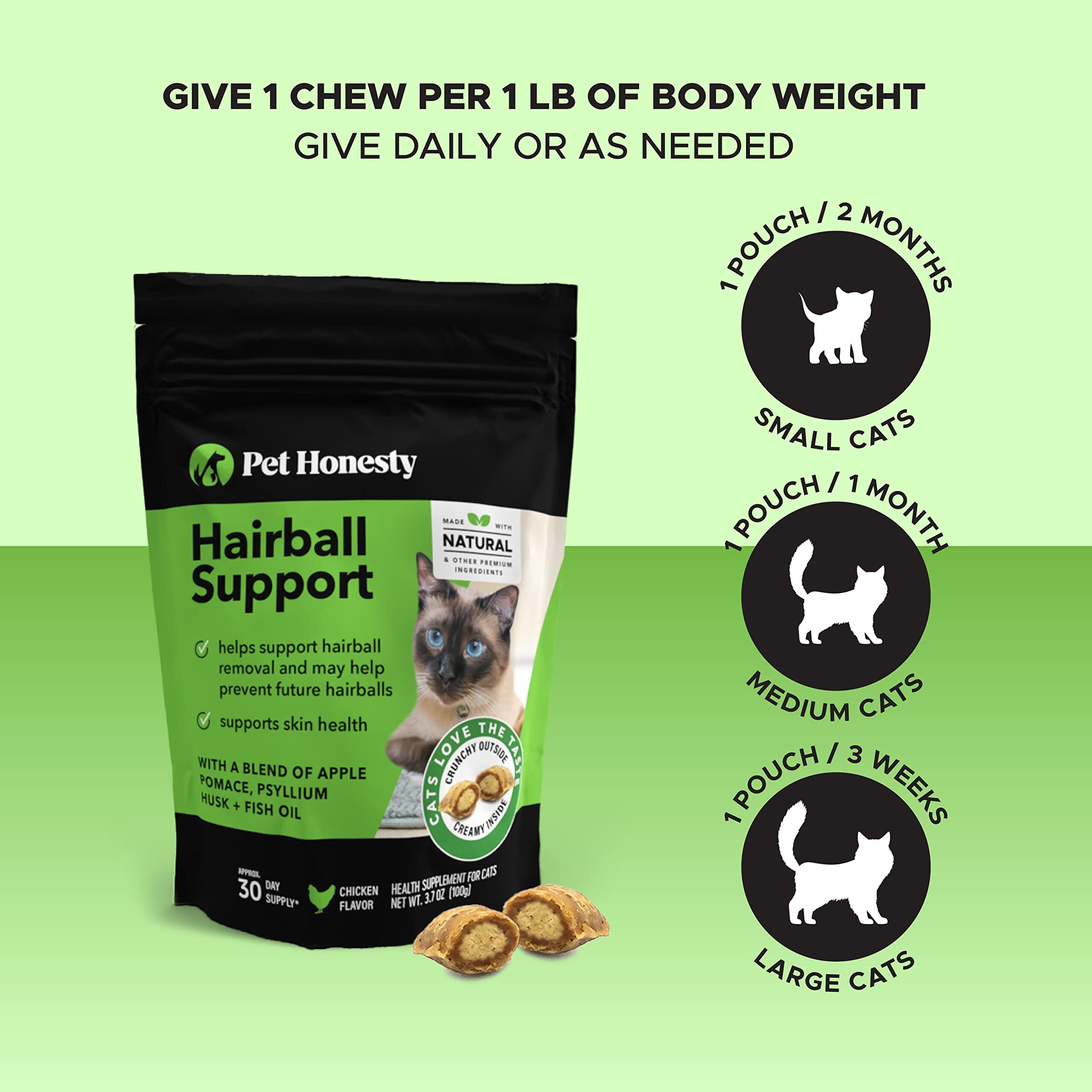 Pet Honesty Hairball plus Skin and Coat Support Chicken Supplemental Chewy Cat Treats - 30 Day - 3.7 Oz  