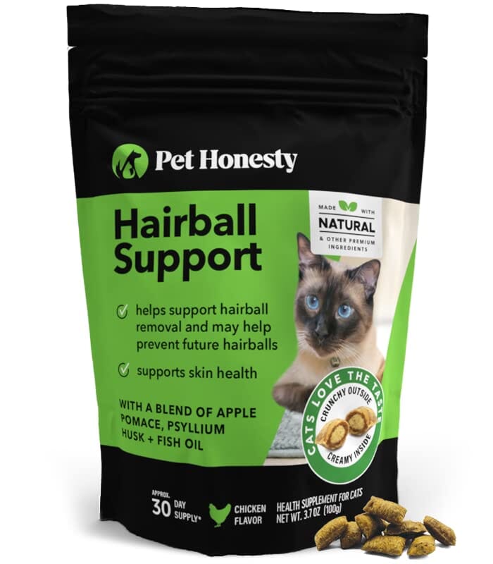 Pet Honesty Hairball plus Skin and Coat Support Chicken Supplemental Chewy Cat Treats -...