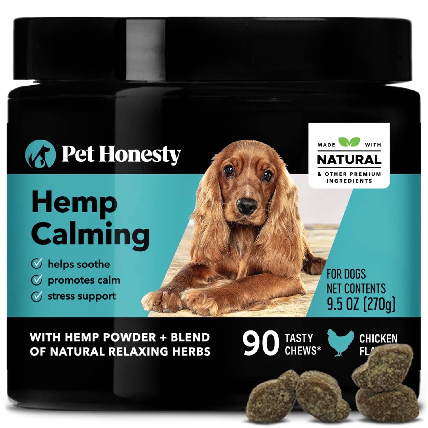 Pet Honesty Hemp and Valerian Root Calming Chicken Chewy Dog Supplements - 90 Count - 9.5 Oz  