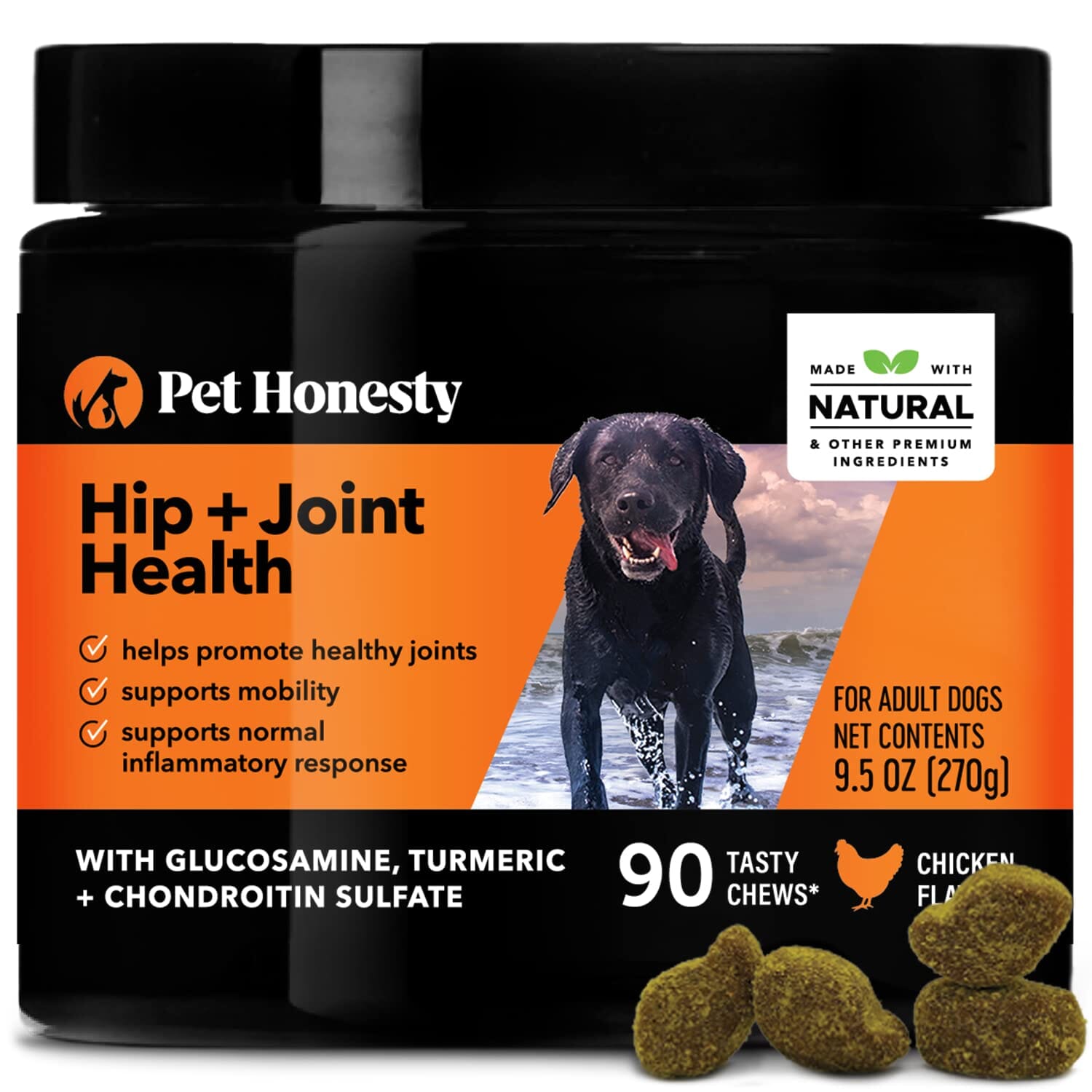 Pet Honesty Hip and Joint and Anti-Inflammatory Chicken Chewy Dog Supplements - 90 Count - 9.5 Oz  