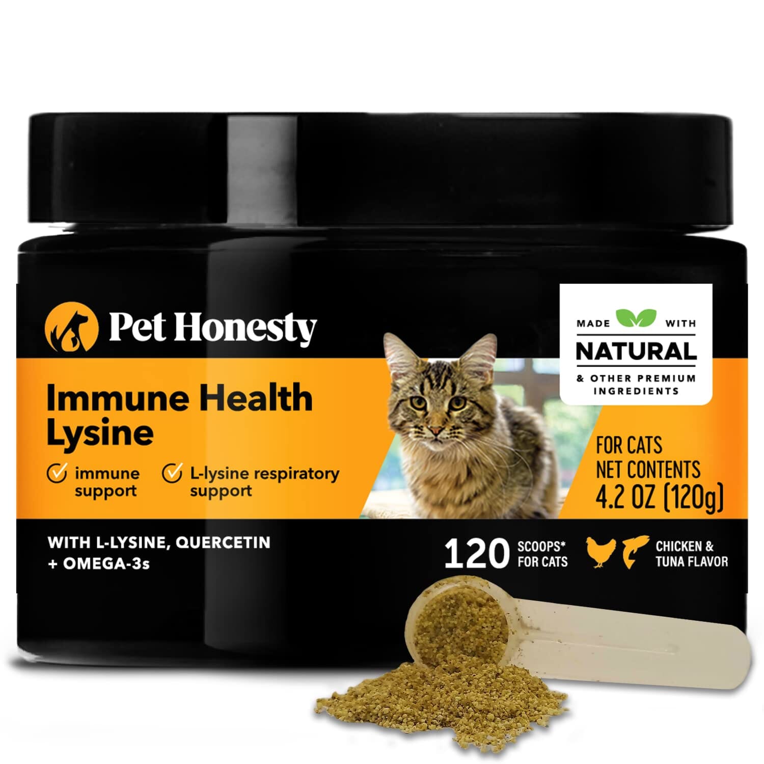 Pet Honesty Immune Support with L-lysine Chicken and Tuna Cat Powder Supplements - 120 Scoops - 4.2 Oz  