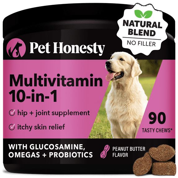 Pet Honesty Multi-Vitamin 10-in-1 Probiotic Peanut Butter Flavor Soft Chew Dog Supplement - 90 Count Default Title