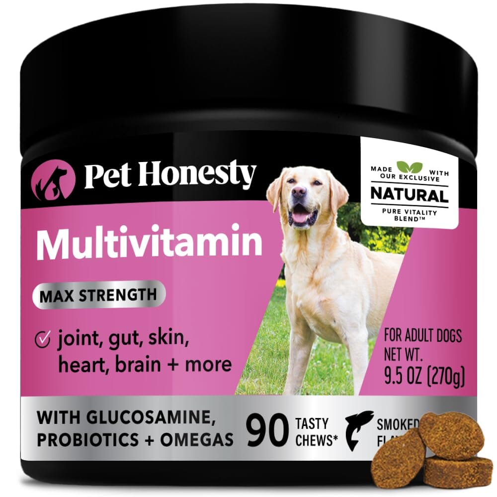 Pet Honesty Multi-Vitamin Max-Strength with Glucosomine and Anti-Oxidants Salmon Chewy Dog Supplements - 90 Count - 9.5 Oz  