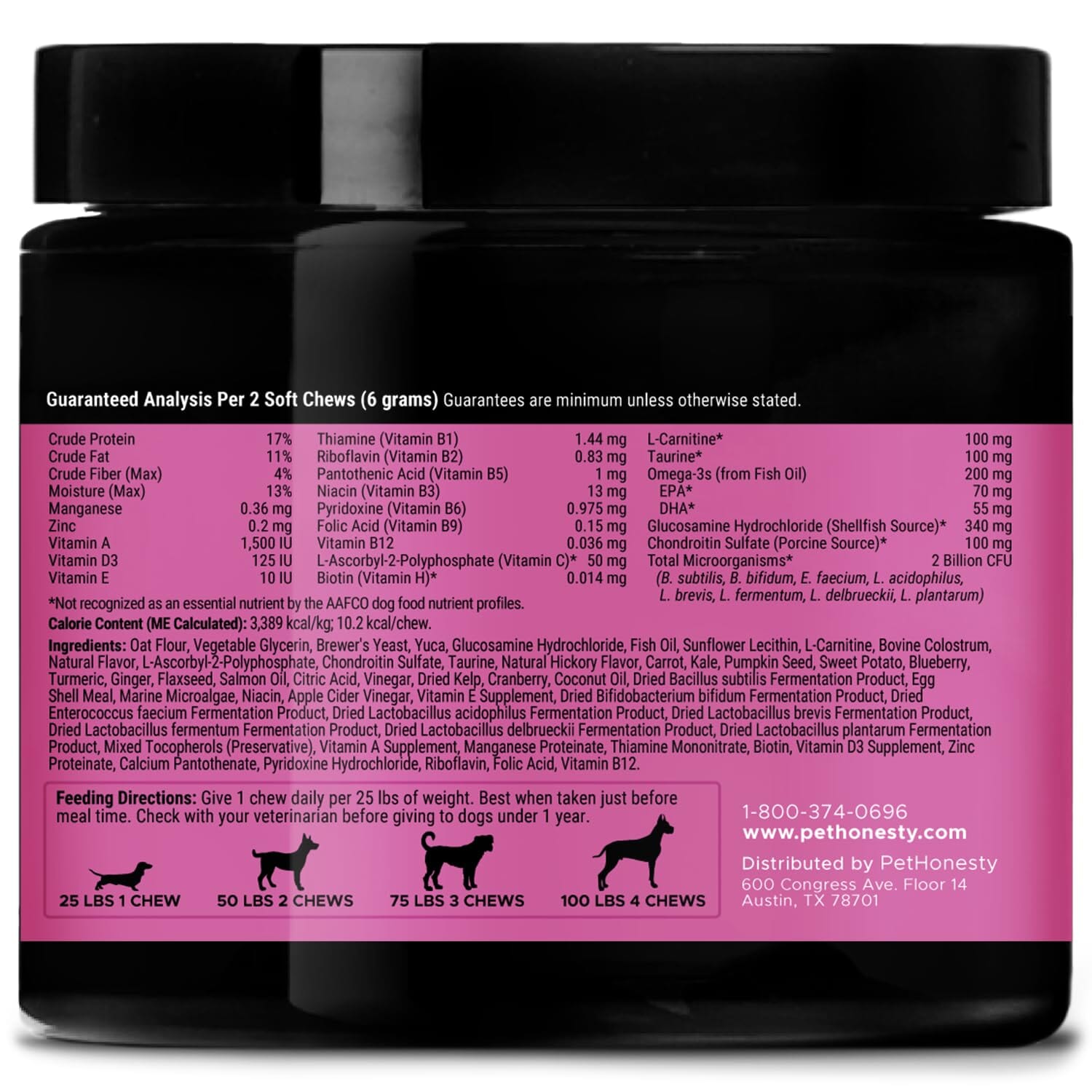 Pet Honesty Multi-Vitamin Max-Strength with Glucosomine and Anti-Oxidants Salmon Chewy Dog Supplements - 90 Count - 9.5 Oz  