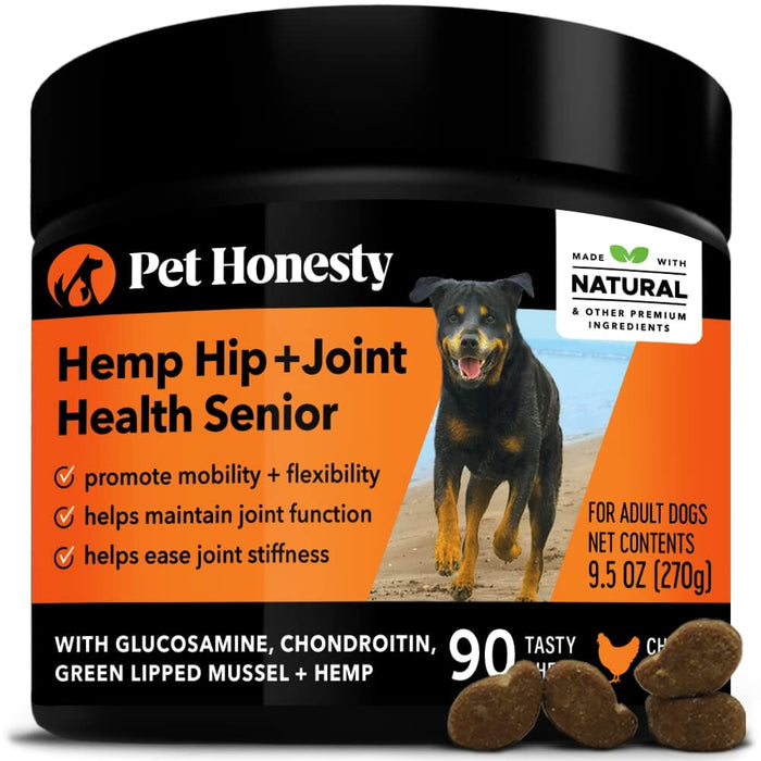 Pet Honesty Senior Hip and Joint with Hemp Chicken Chewy Dog Supplements - 90 Count - 9...