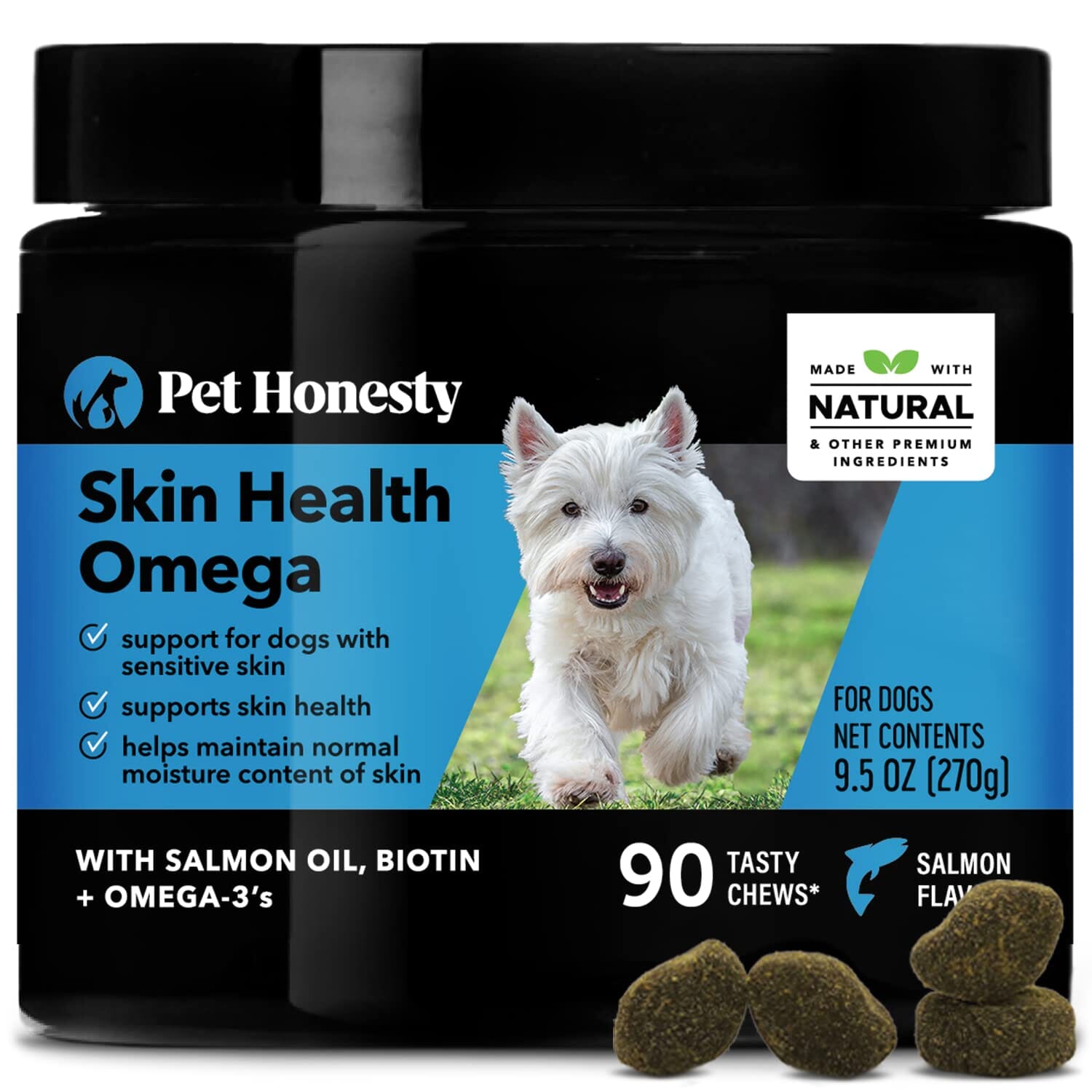 Pet Honesty Sensitive Skin Health Omega-3 Salmon Chewy Dog Supplements - 90 Count - 9.5 Oz  