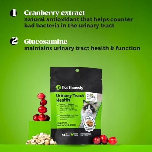 Pet Honesty Urinary Health Cranberry Extract and Glucosomine Kidney and Bladder Chicken Flavor Supplemental Cat Treats - 3.7 Oz - 30 Day Supply