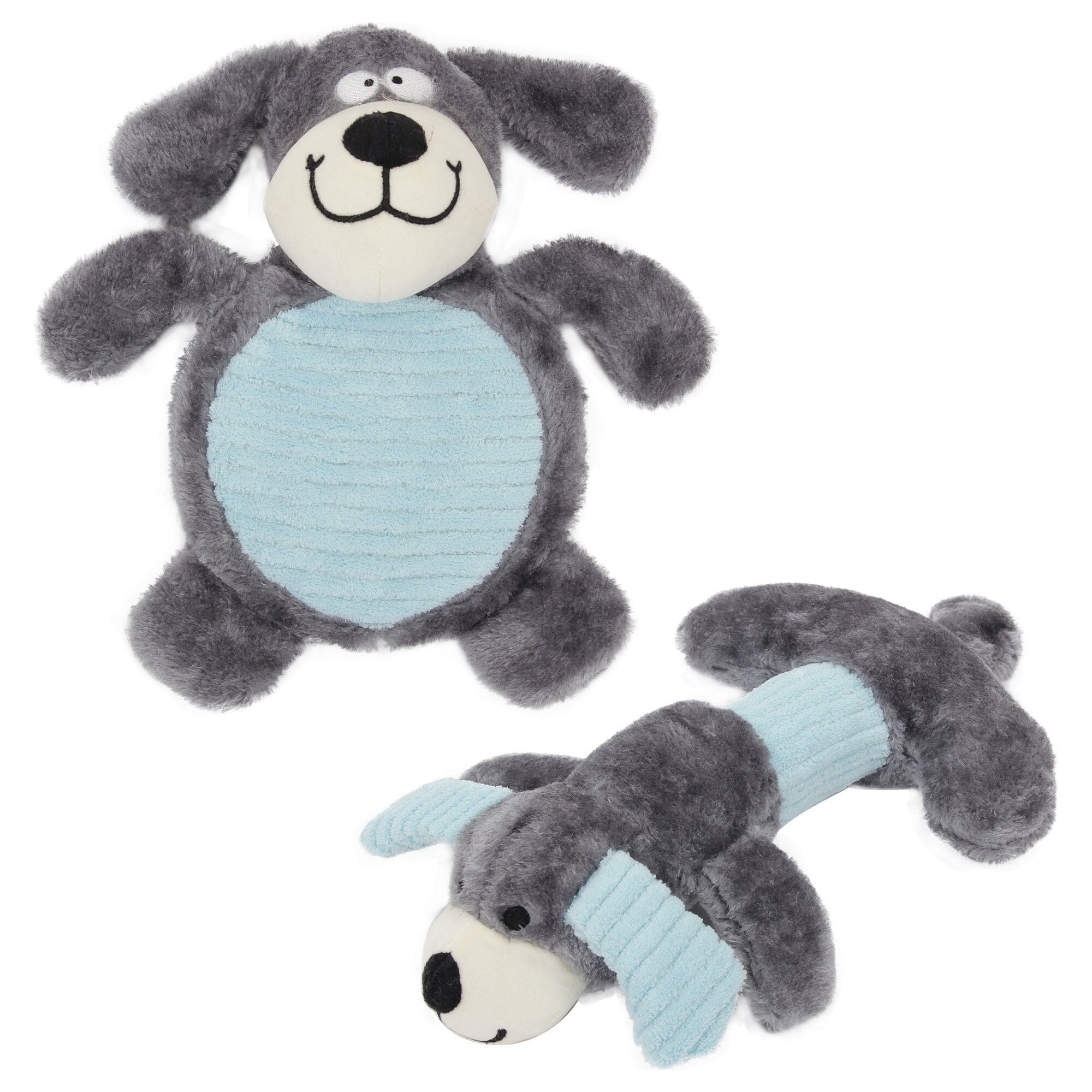 Pet Life ® 2-piece Dual Squeaker and Plush Animal Dog Toy Set Grey/Blue