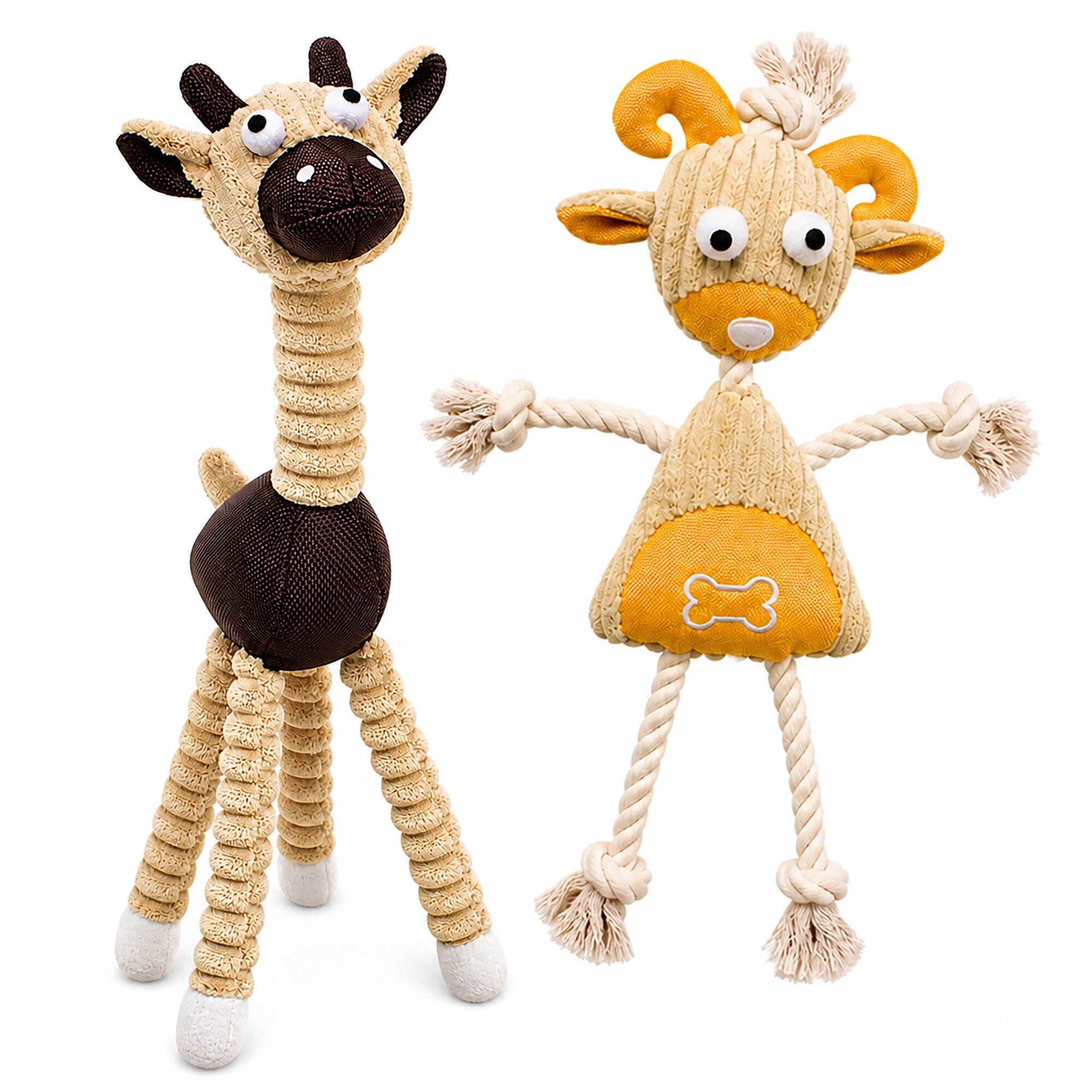 Pet Life ® 2-Piece Eco-Friendly Recyclable Jute Rope and Plush Dog Toy Set - Brown and Yellow Default Title