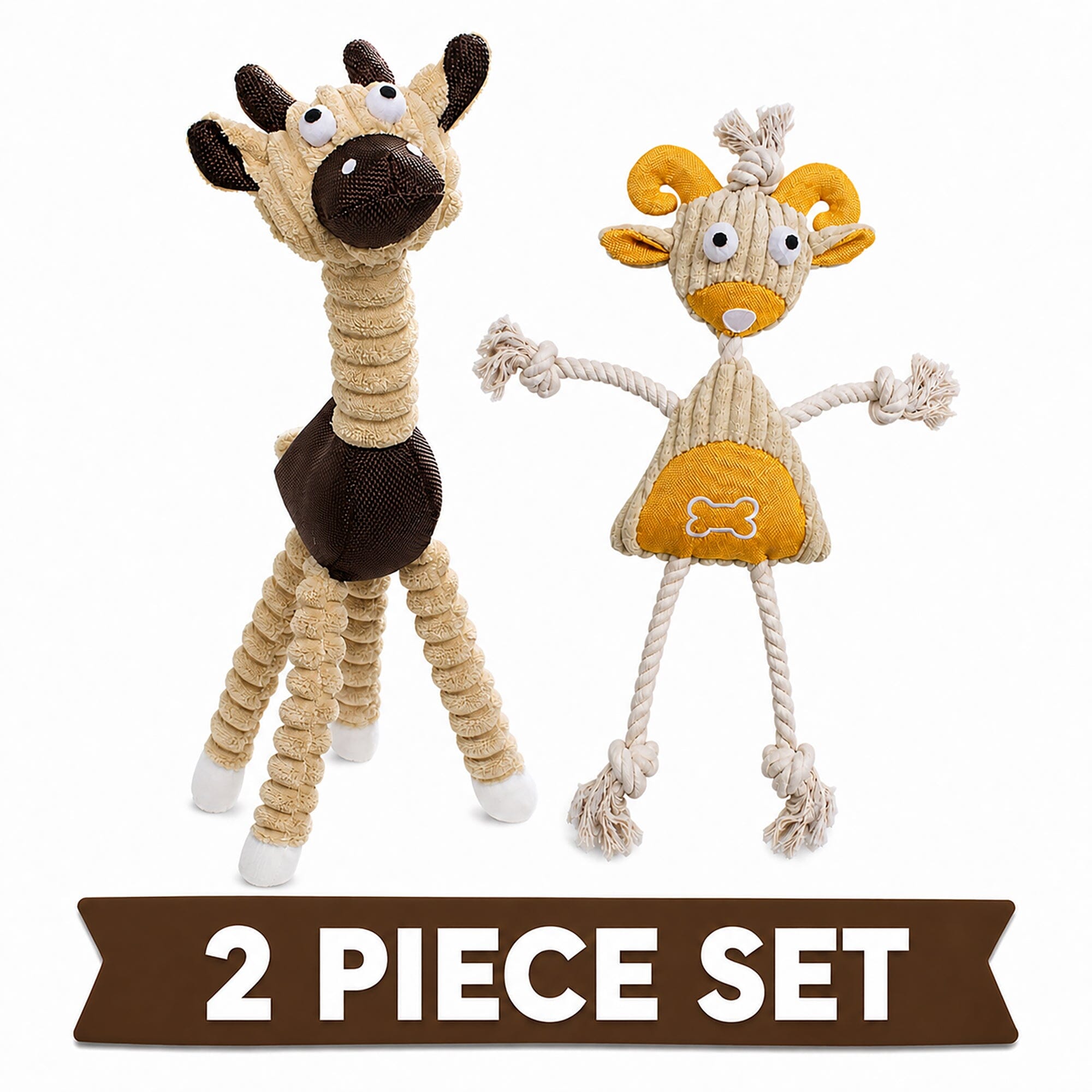 Pet Life ® 2-Piece Eco-Friendly Recyclable Jute Rope and Plush Dog Toy Set - Brown and Yellow
