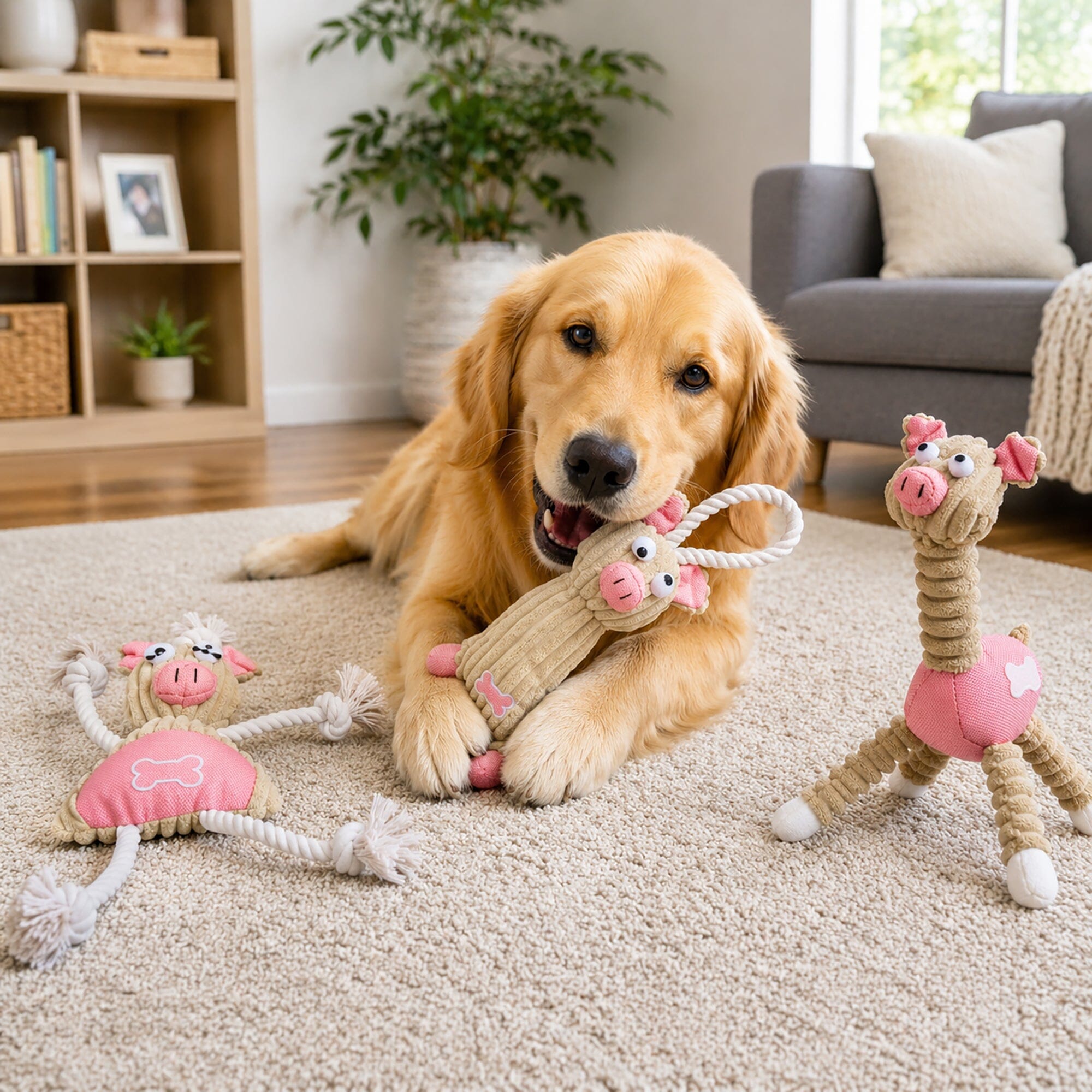 Pet Life ® 2-Piece Eco-Friendly Recyclable Jute Rope and Plush Dog Toy Set - Pink