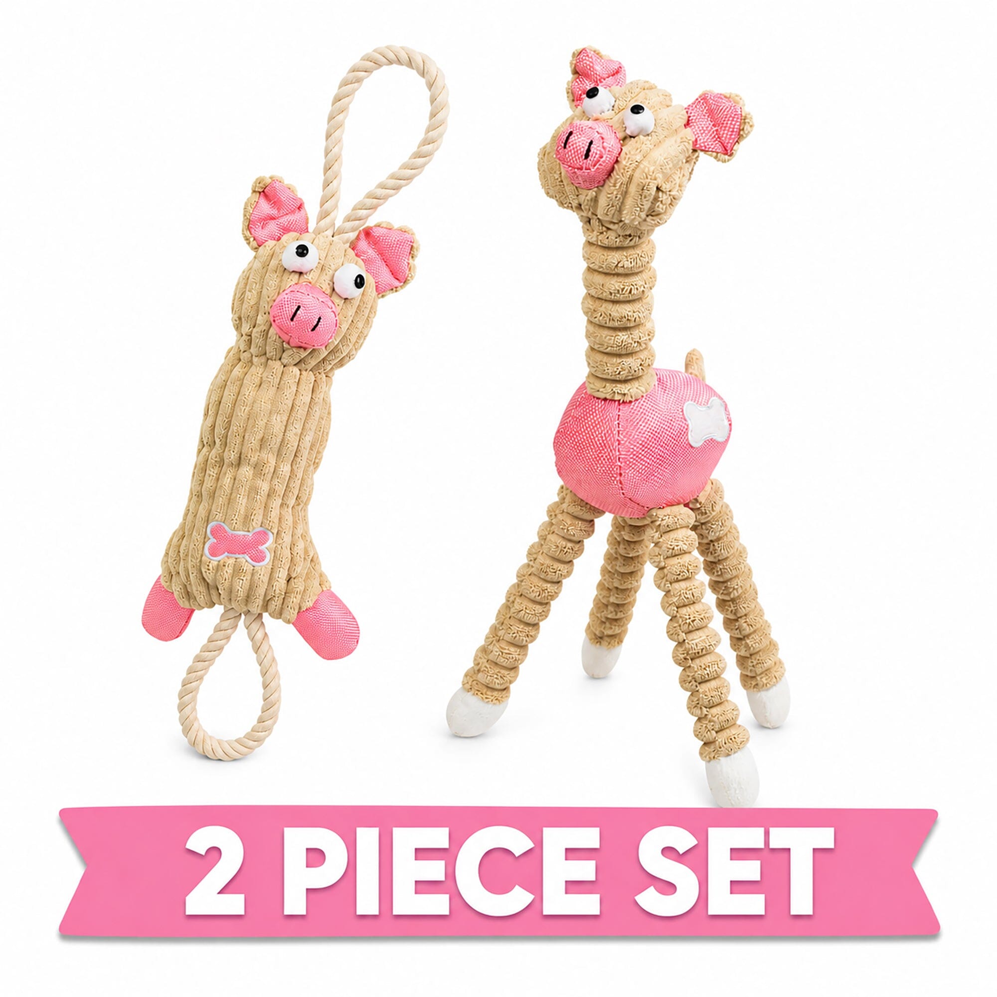 Pet Life ® 2-Piece Eco-Friendly Recyclable Jute Rope and Plush Dog Toy Set - Pink