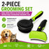 Pet Life ® 2-Piece Premium Deshedder and Dual-Sided Slicker and Bristle Brush Cat and Dog Grooming Set - Green