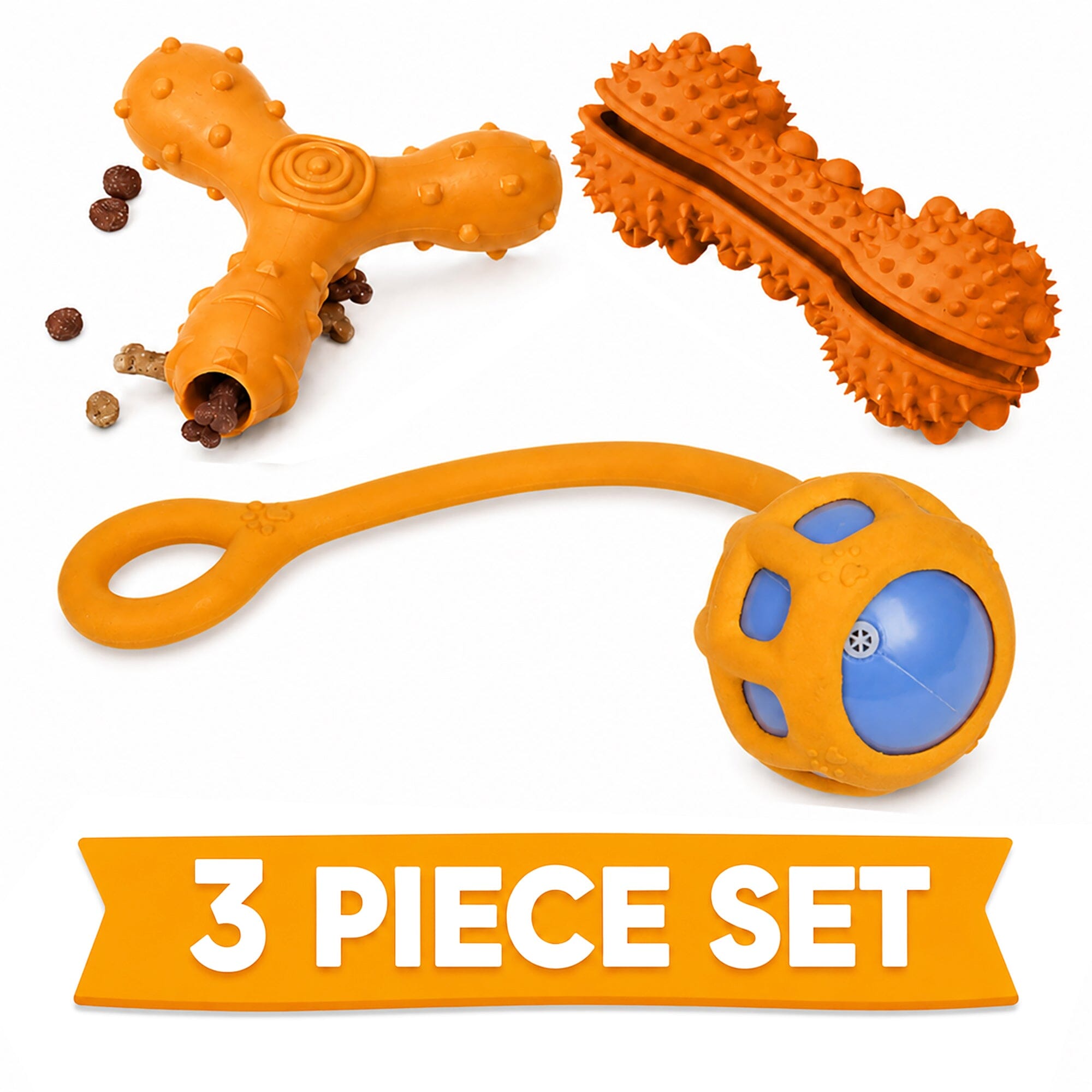 Pet Life ® 3-Piece Durable TPR Tug Squeak and Fetch Interactive Dog Toy Set - Orange