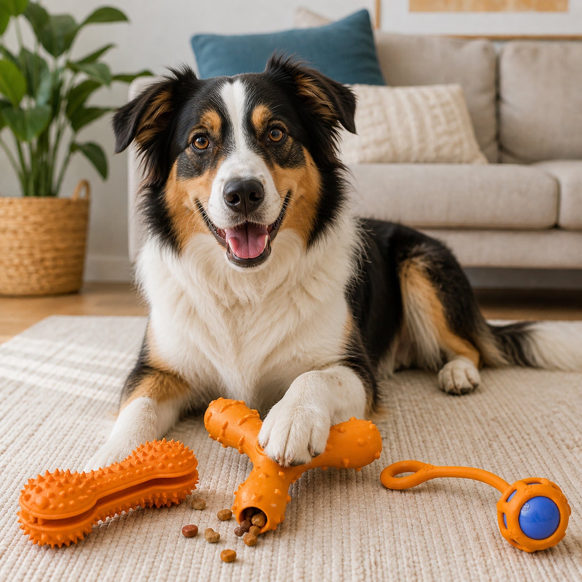 Pet Life ® 3-Piece Durable TPR Tug Squeak and Fetch Interactive Dog Toy Set - Orange
