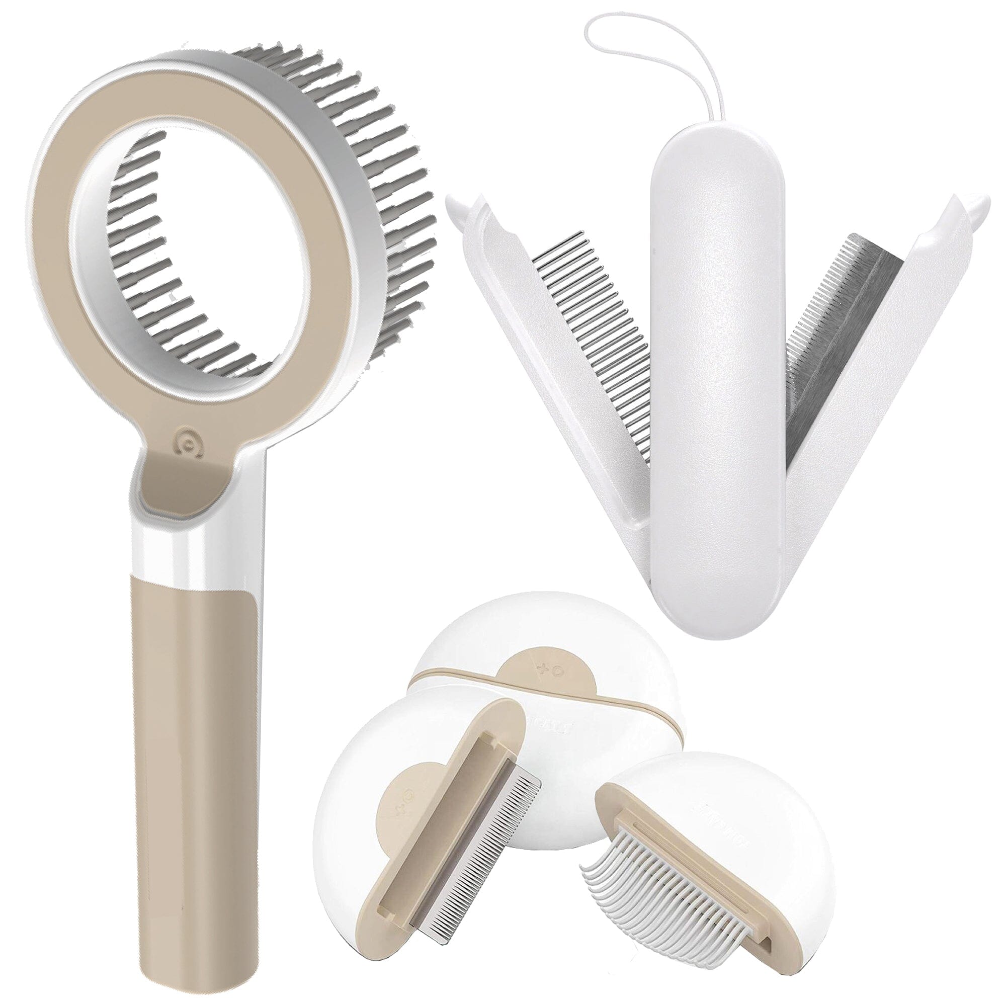 Pet Life ® 3-Piece Modern Premium and Travel Rake Deshedder and Comb Cat and Dog Grooming Set - Brown and White Default Title