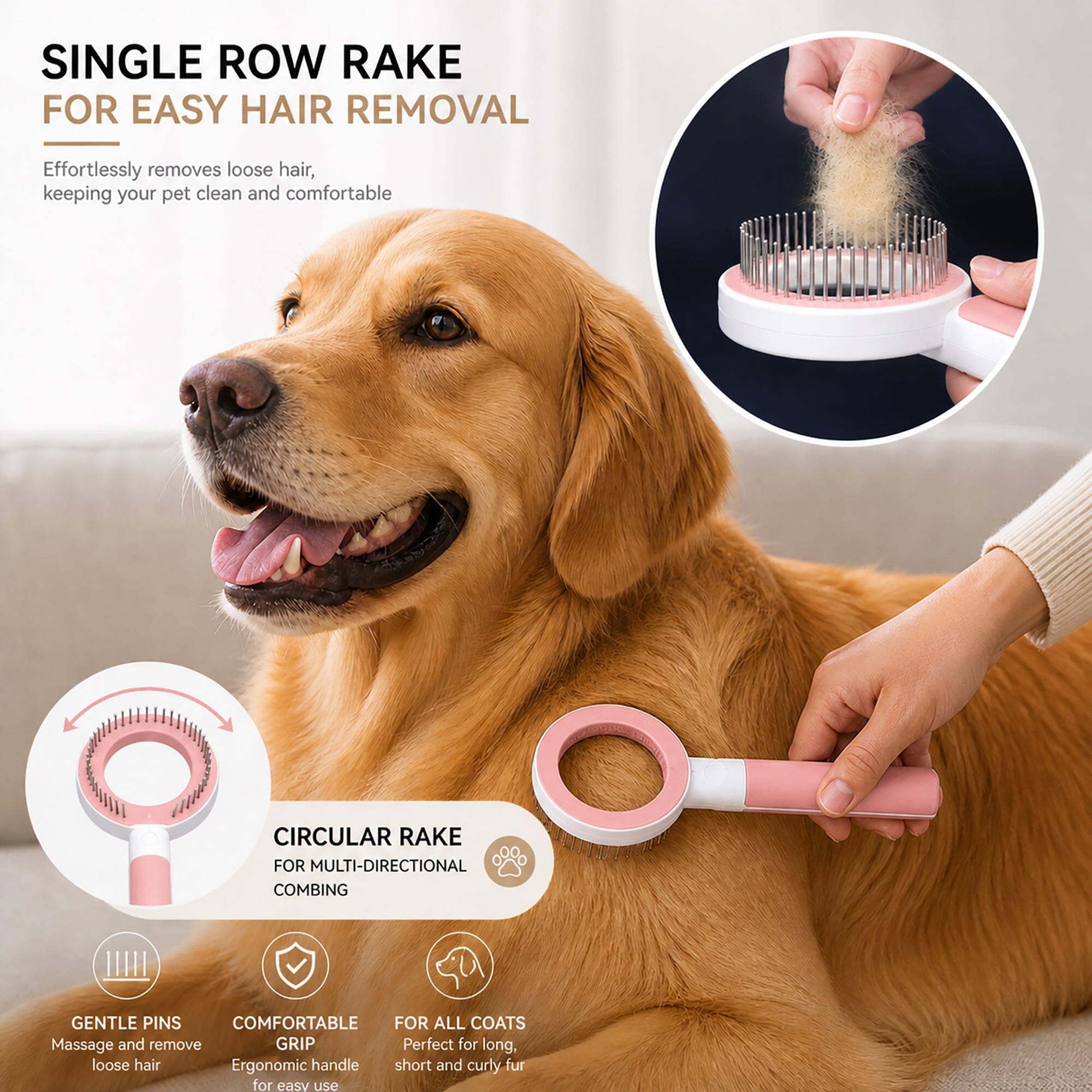 Pet Life ® 3-Piece Modern Premium and Travel Rake Deshedder and Comb Cat and Dog Grooming Set - Pink