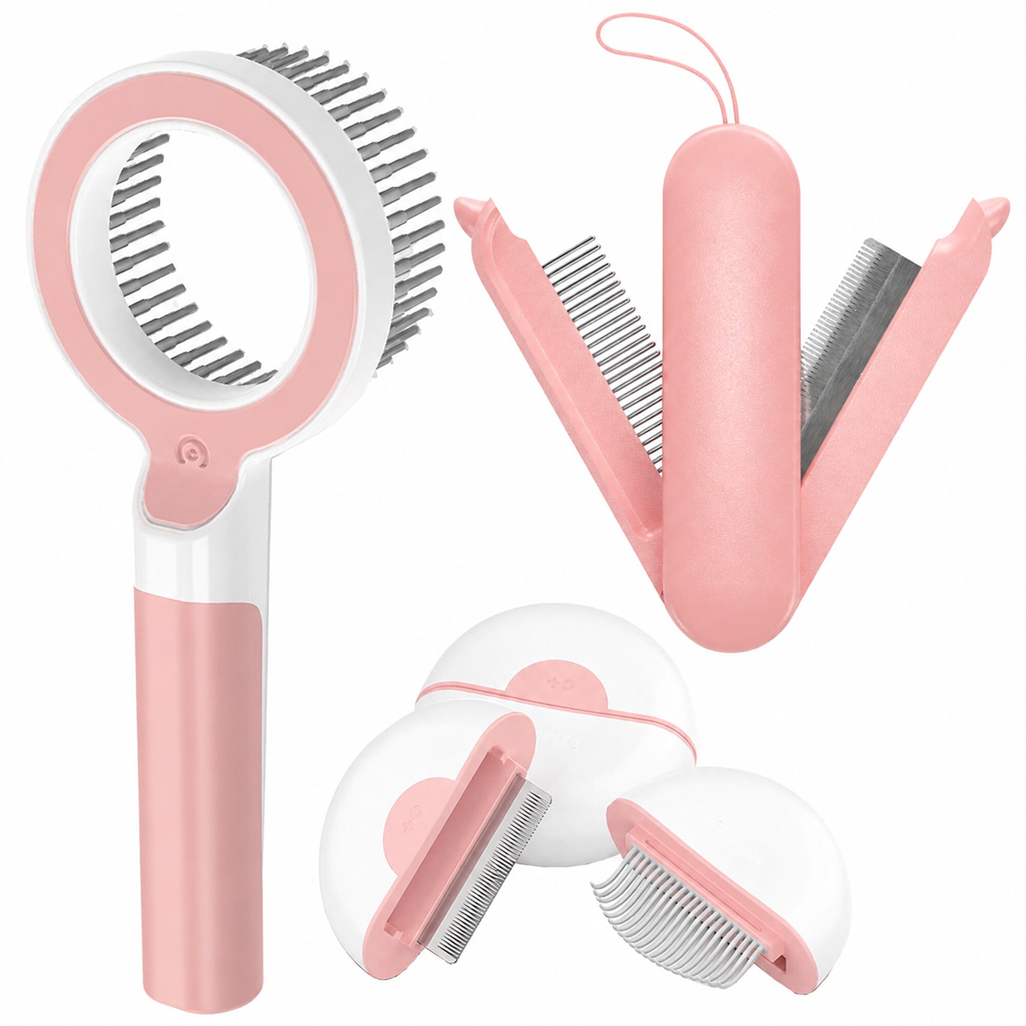 Pet Life ® 3-Piece Modern Premium and Travel Rake Deshedder and Comb Cat and Dog Grooming Set - Pink Default Title