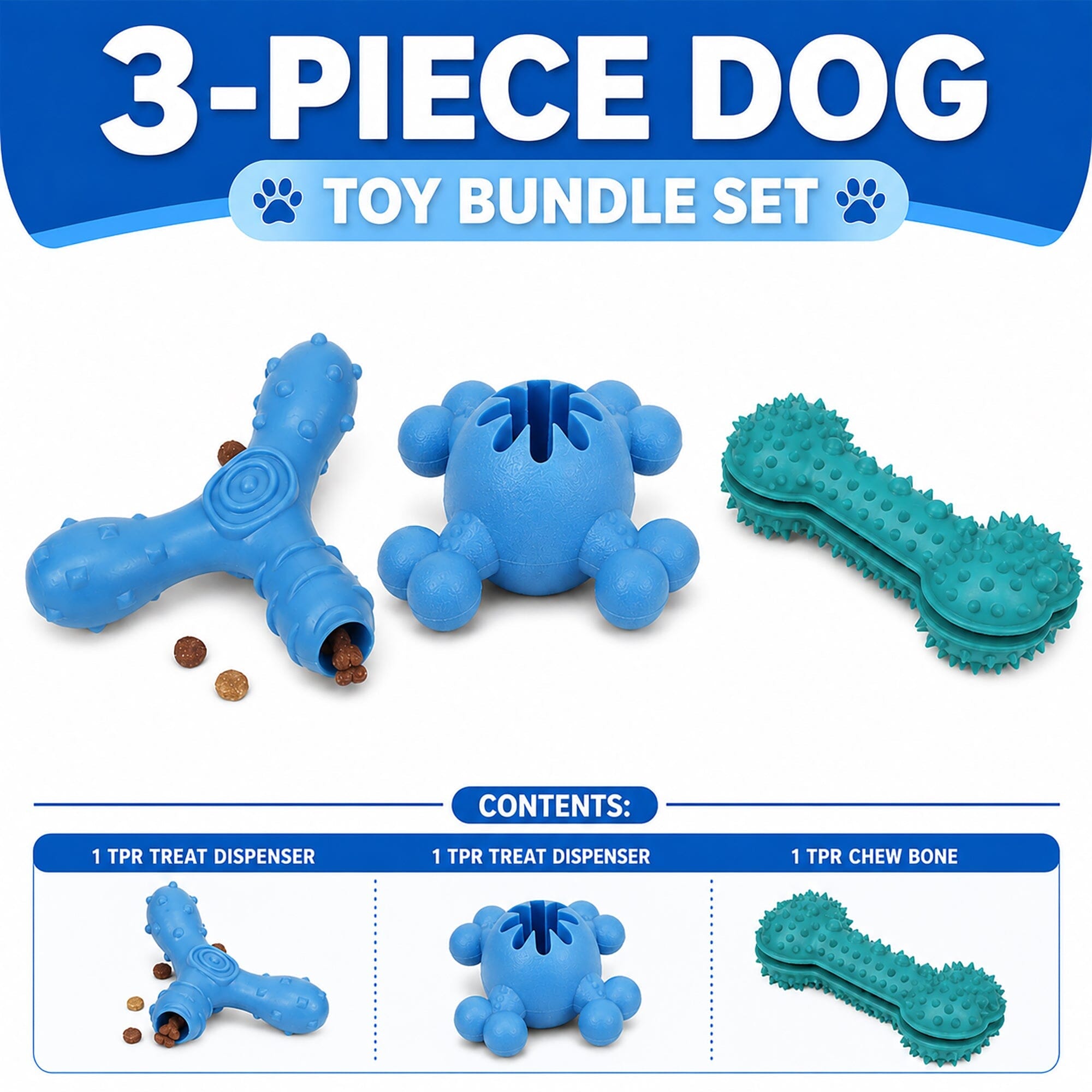 Pet Life ® 3-Piece Plush Tug Fetch and Squeaking Interactive Dog Toy Set - Blue