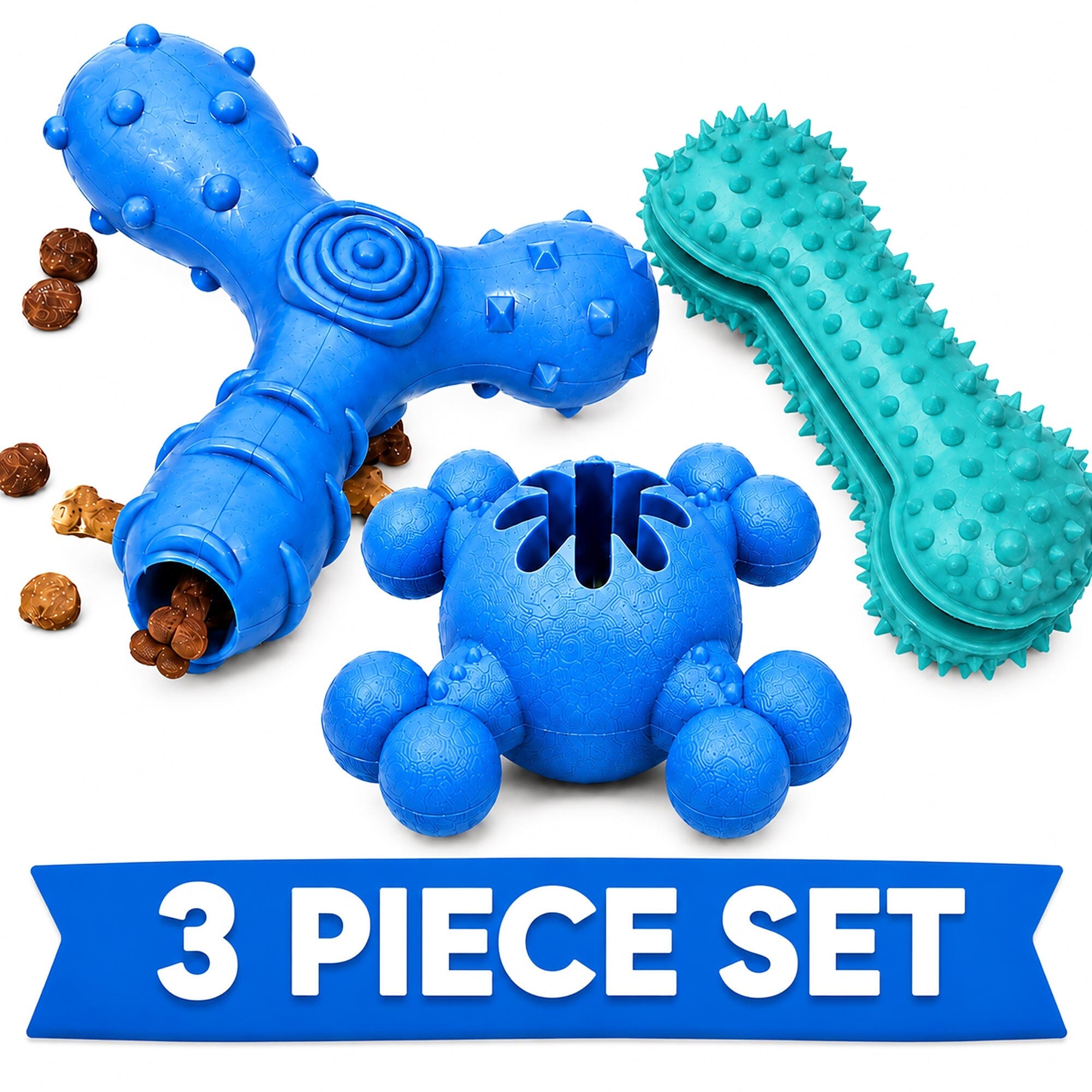 Pet Life ® 3-Piece Plush Tug Fetch and Squeaking Interactive Dog Toy Set - Blue
