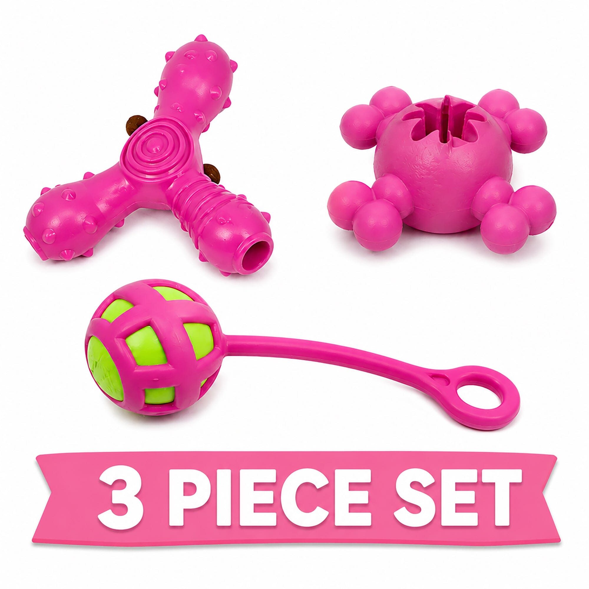 Pet Life ® 3-Piece Plush Tug Fetch and Squeaking Interactive Dog Toy Set - Pink