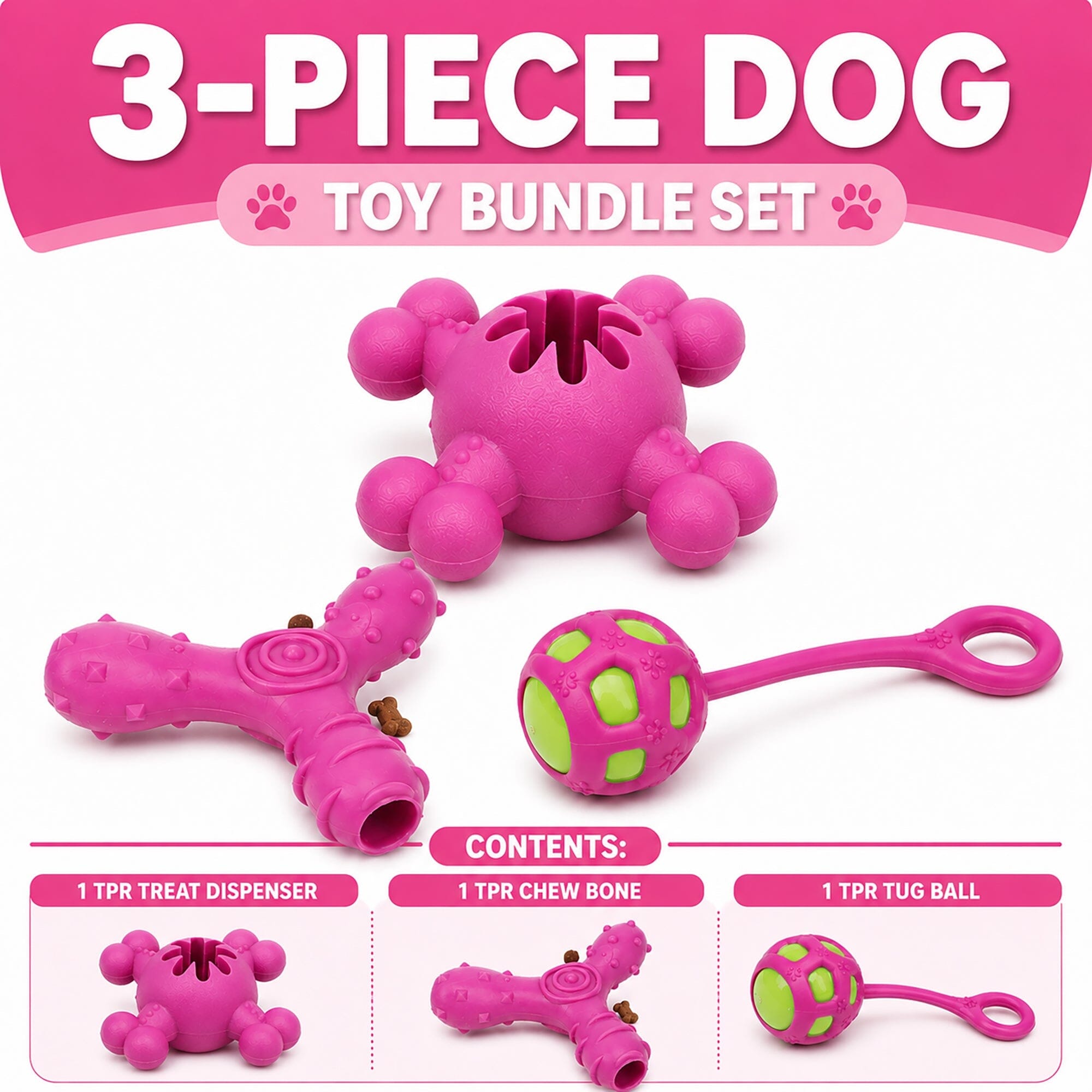 Pet Life ® 3-Piece Plush Tug Fetch and Squeaking Interactive Dog Toy Set - Pink