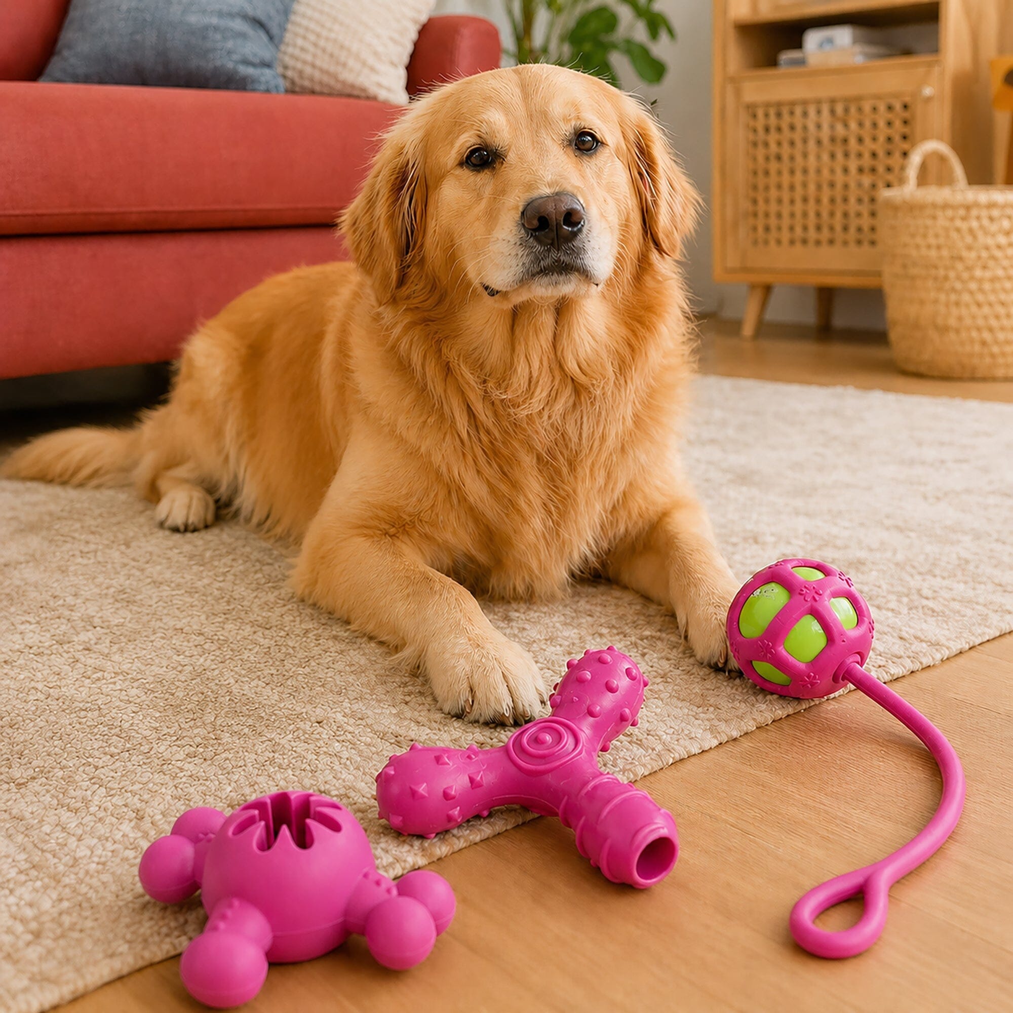Pet Life ® 3-Piece Plush Tug Fetch and Squeaking Interactive Dog Toy Set - Pink