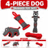 Pet Life ® 4-Piece Durable Plush Nylon and Rubber Fetch Squeak and Rope Dog Toy Set - Red and Gray