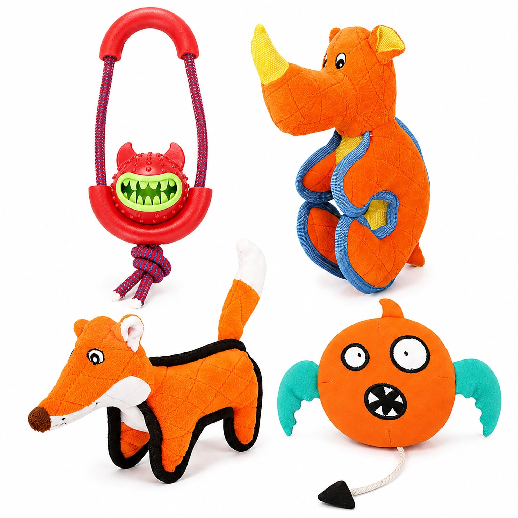 Pet Life ® 4-Piece Fetch Tug and Plush Squeaking Bundle Dog Toy Set - Orange Default Title