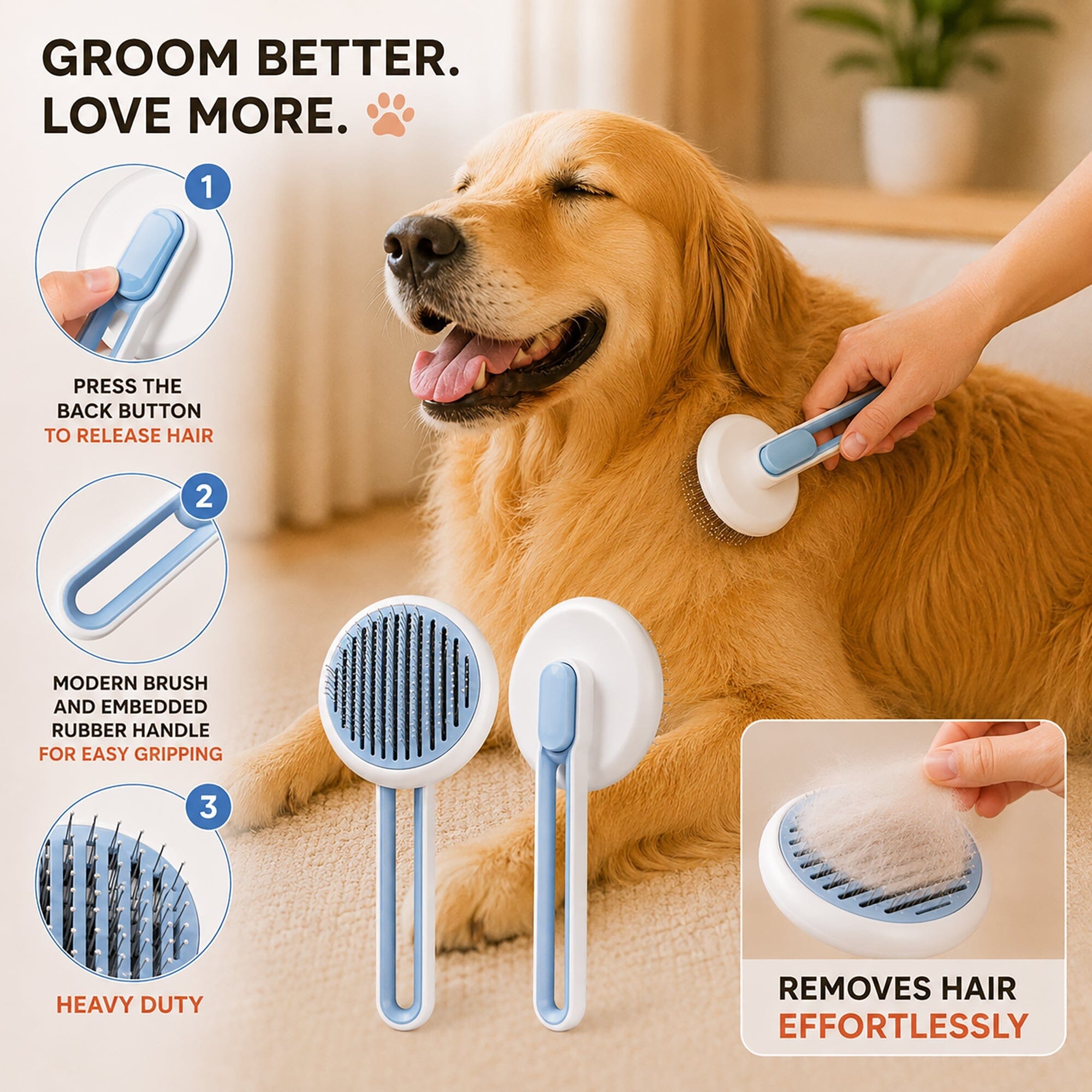 Pet Life ® 4-Piece Modern Premium Massage Slicker and Lint Brush and Deshedder Cat and Dog Grooming Set - Blue