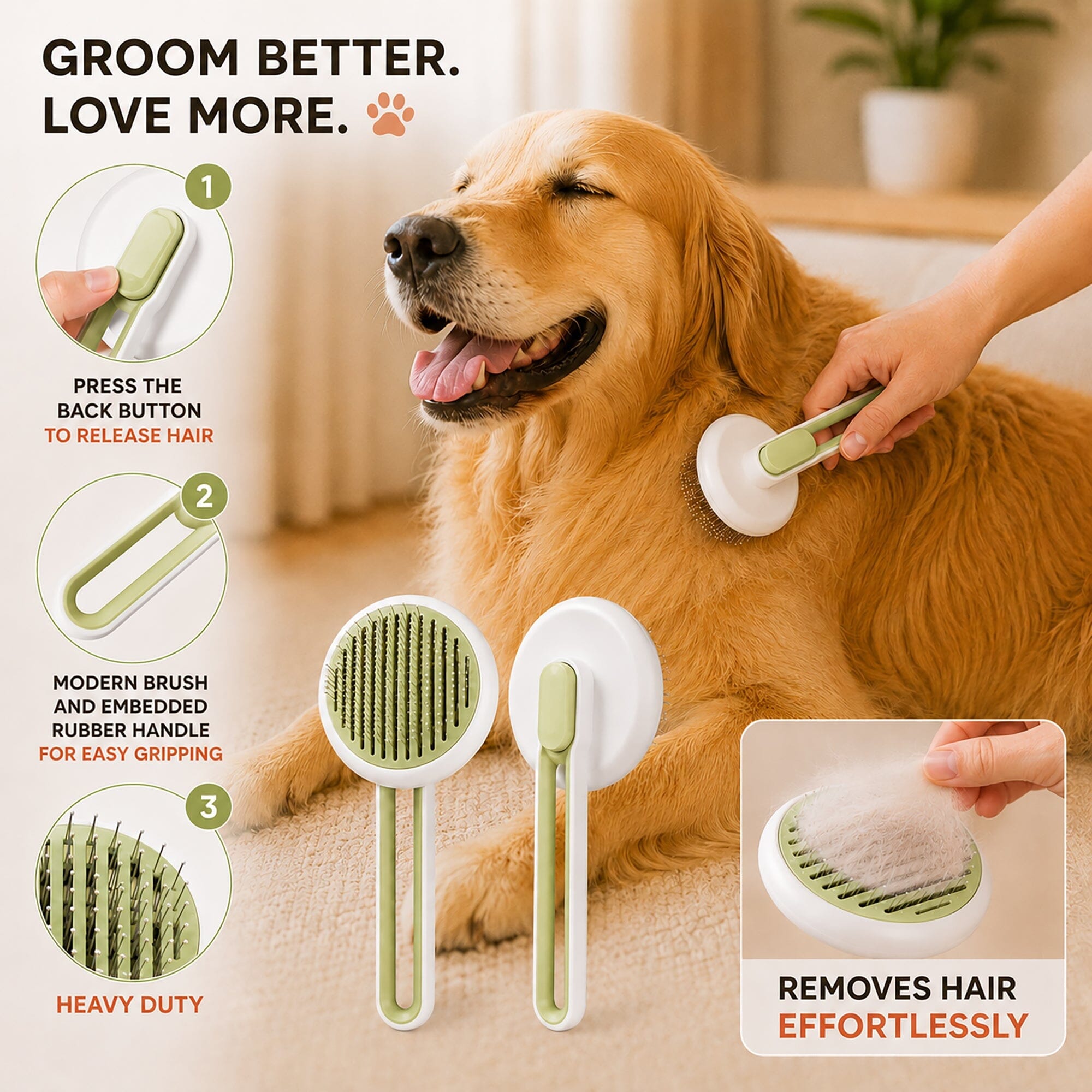 Pet Life ® 4-Piece Modern Premium Massage Slicker and Lint Brush and Deshedder Cat and Dog Grooming Set - Green
