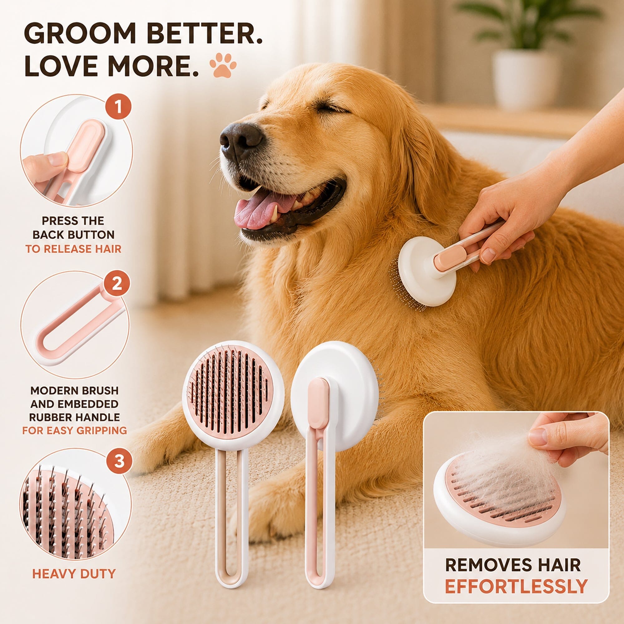 Pet Life ® 4-Piece Modern Premium Massage Slicker and Lint Brush and Deshedder Cat and Dog Grooming Set - Pink