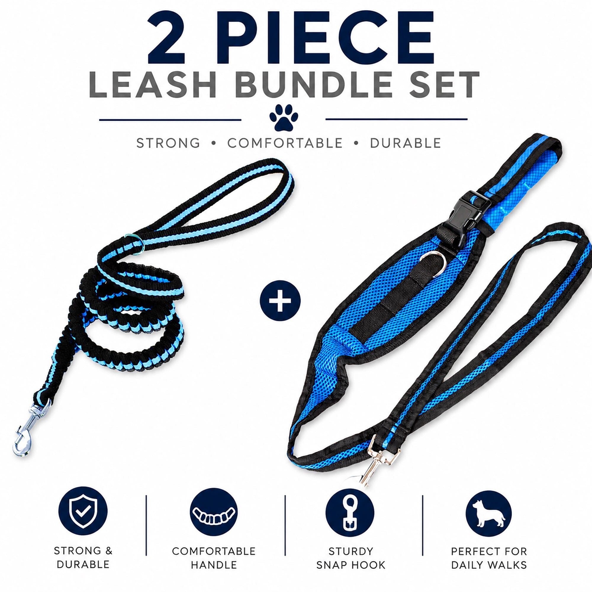 Pet Life ® Accordion and Hand's Free Belt-Clip Dog Leash - 2 Piece Set Blue